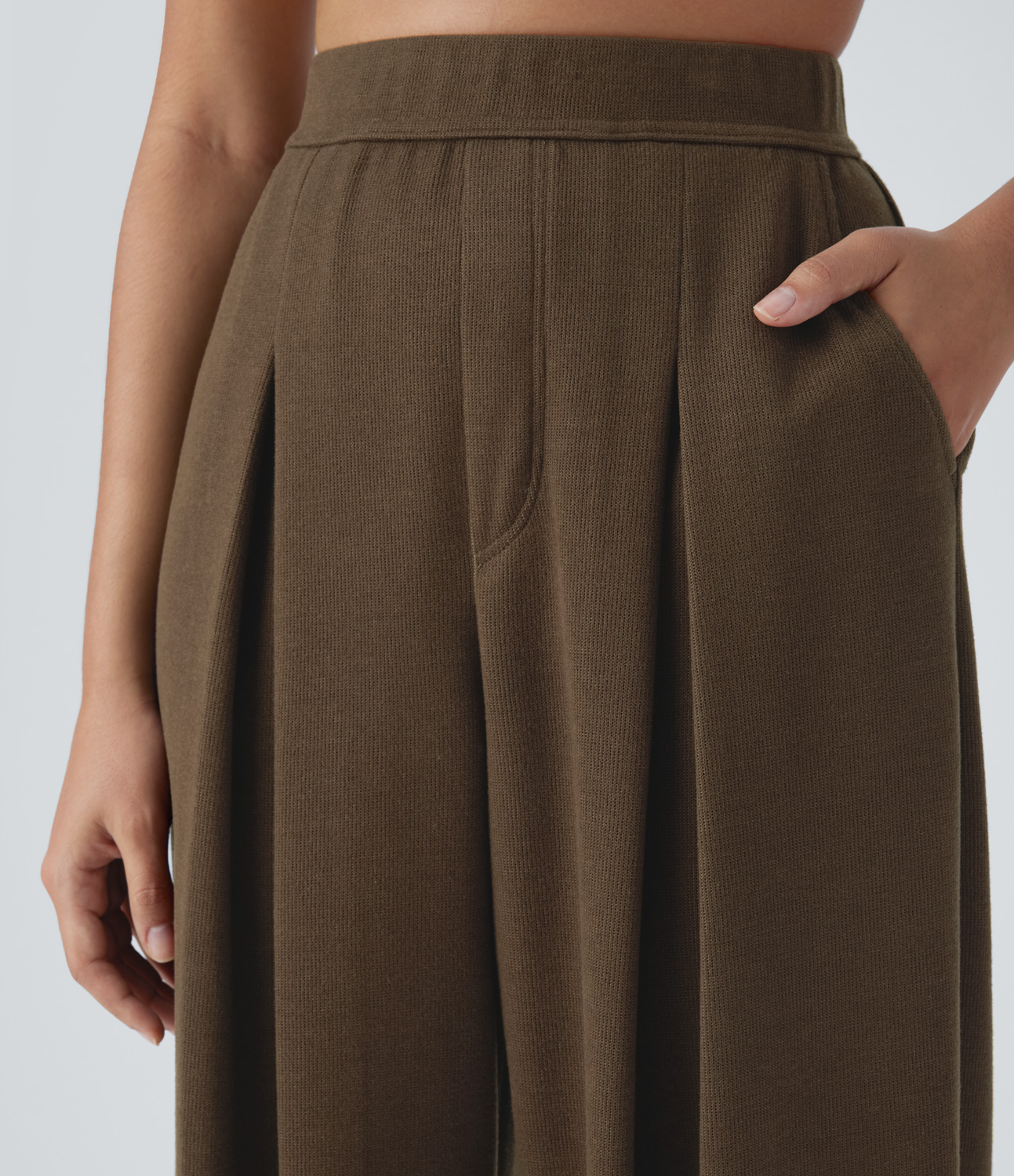 Halara High Waisted Plicated Side Pocket Casual Pile Joggers  - Camphor Wood Brown - XS(regular) 