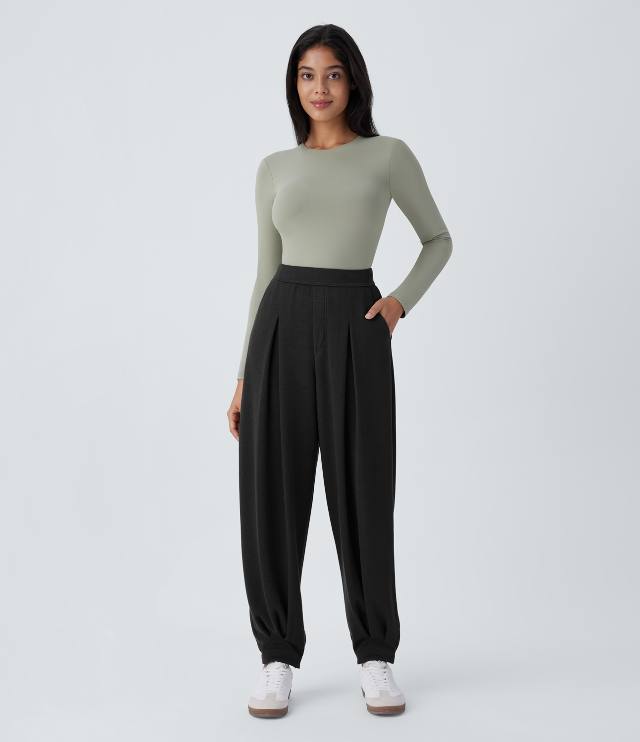 Halara High Waisted Plicated Side Pocket Casual Pile Joggers  - Black - M(regular) 