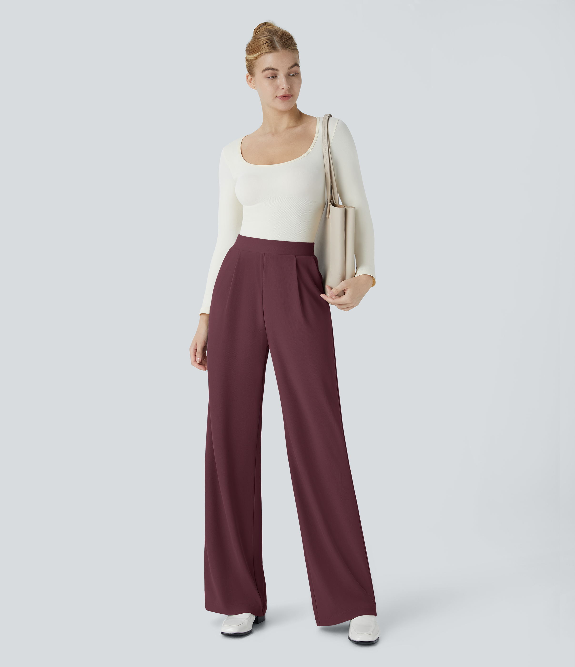 Halara Halara Flexв„ў High Waisted Body Sculpt Waist-Slimming Side Pocket Wide Leg Micro Waffle Work Pants  - Evening Red - XL(tall) sweatpants 