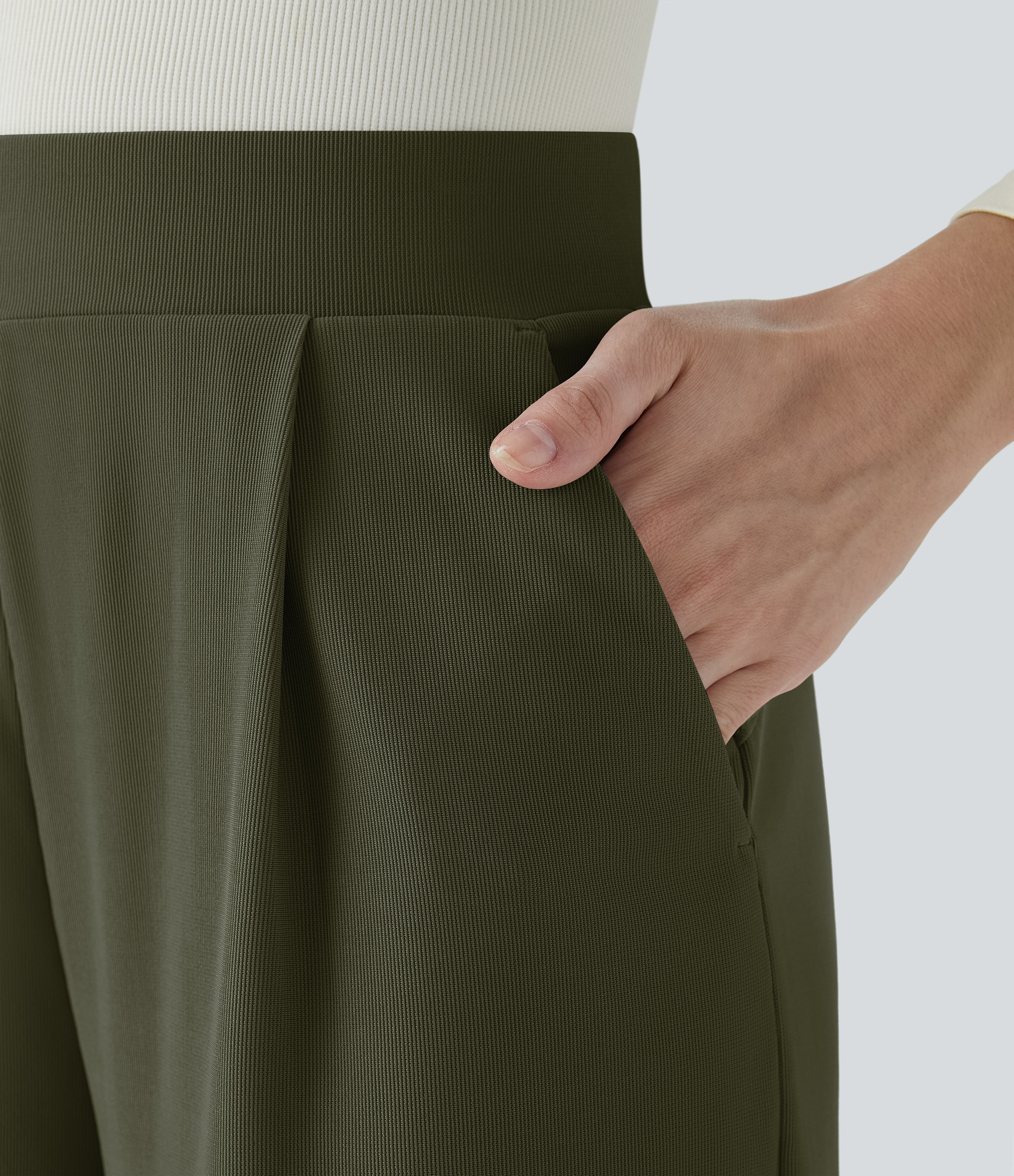 Halara Halara Flexв„ў High Waisted Body Sculpt Waist-Slimming Side Pocket Wide Leg Micro Waffle Work Pants  - Lone Pine Green - M(petite) 