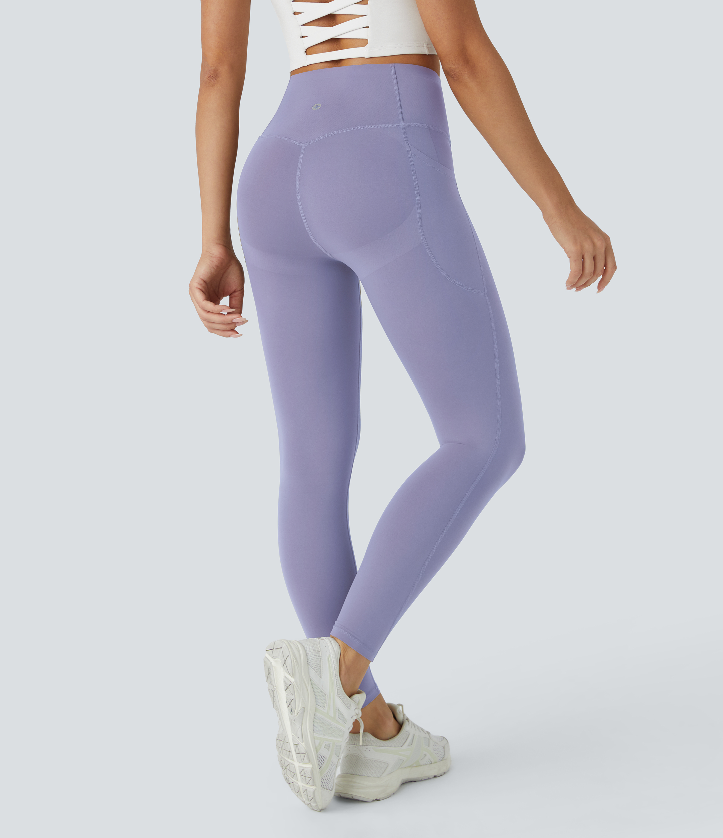 Halara SoCinched High Waisted Butt Lifting Tummy Control Side Pocket Shaping Workout UltraSculpt Leggings  - Falling Gray Purple - XS(7/8) 