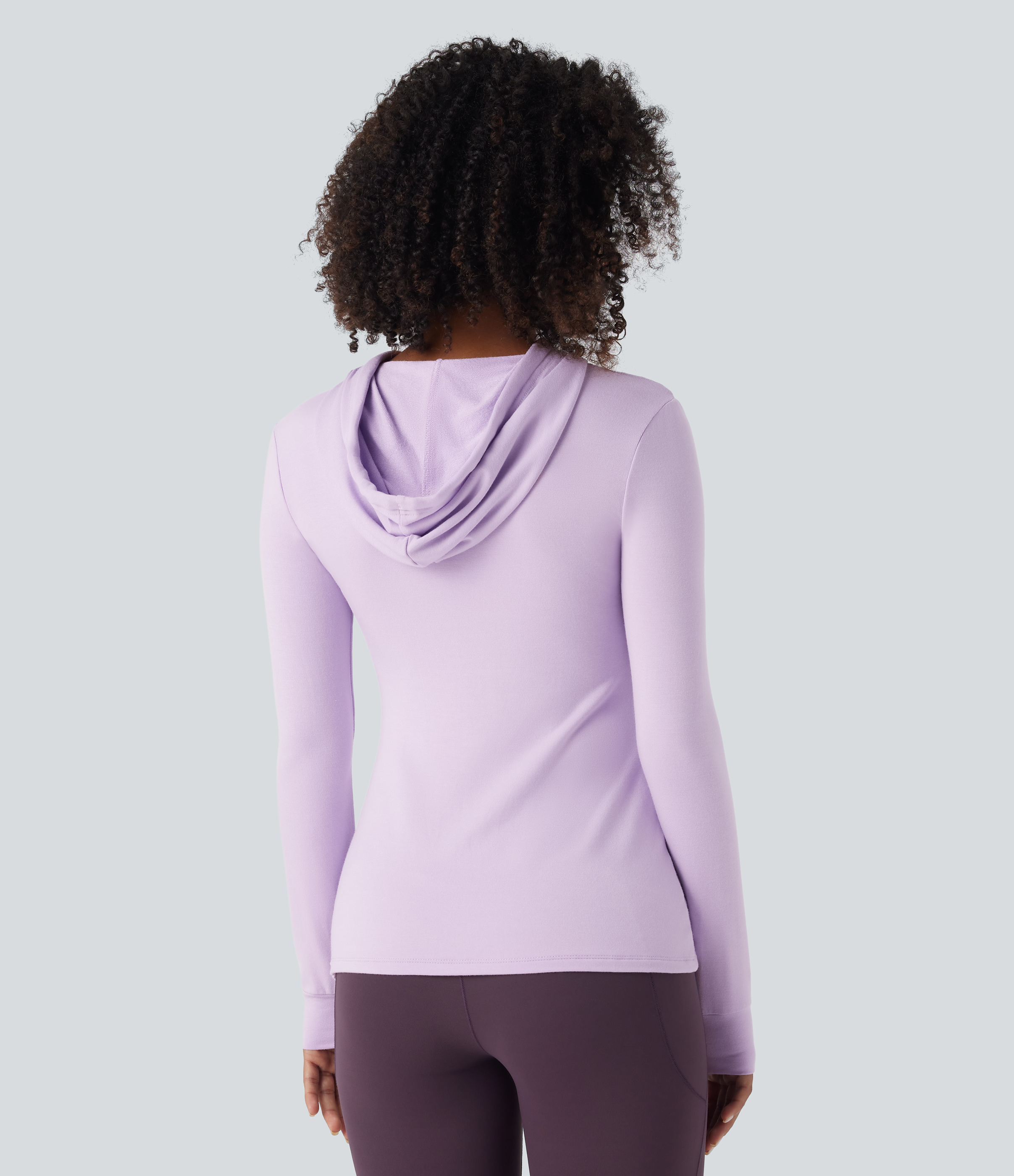 Halara Hooded Drawstring Cut Out Casual Hoodie Sweatshirt-Longer Length  - Misty Purple - L(Long) 