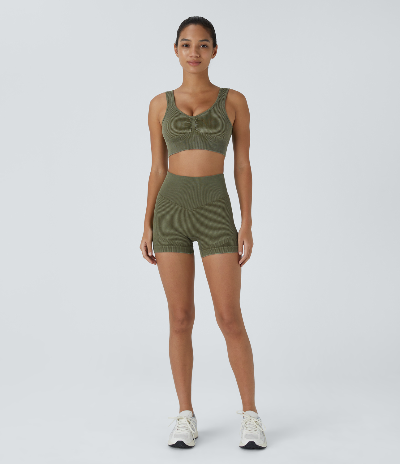 Halara Seamless Flow Medium Support Ruched Yoga Sports Bra  - Grey Green - M push up bra strapless bra backless bra sticky bra wireless bra 