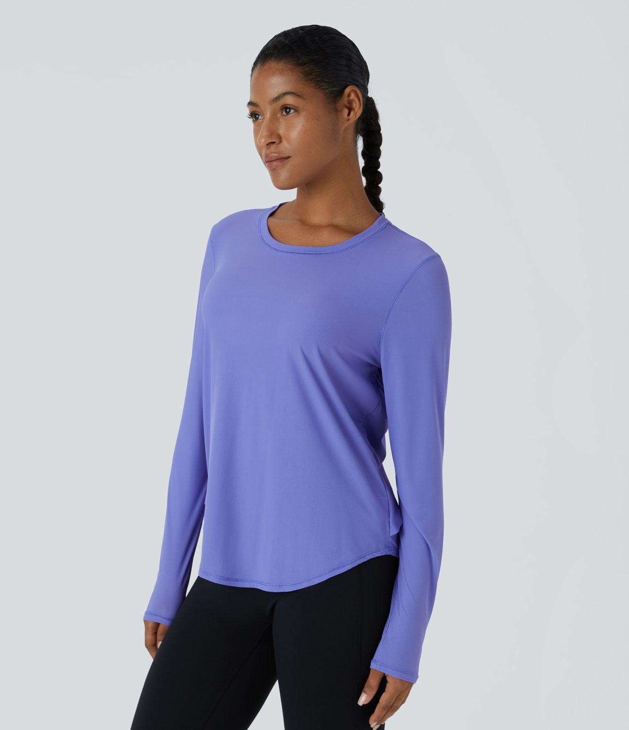 Halara Round Neck Curved Hem Contrast Mesh Yoga Sports Top  - Jacaranda - S 