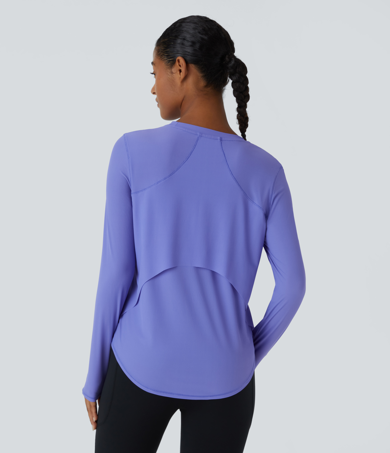 Halara Round Neck Curved Hem Contrast Mesh Yoga Sports Top  - Jacaranda - S 