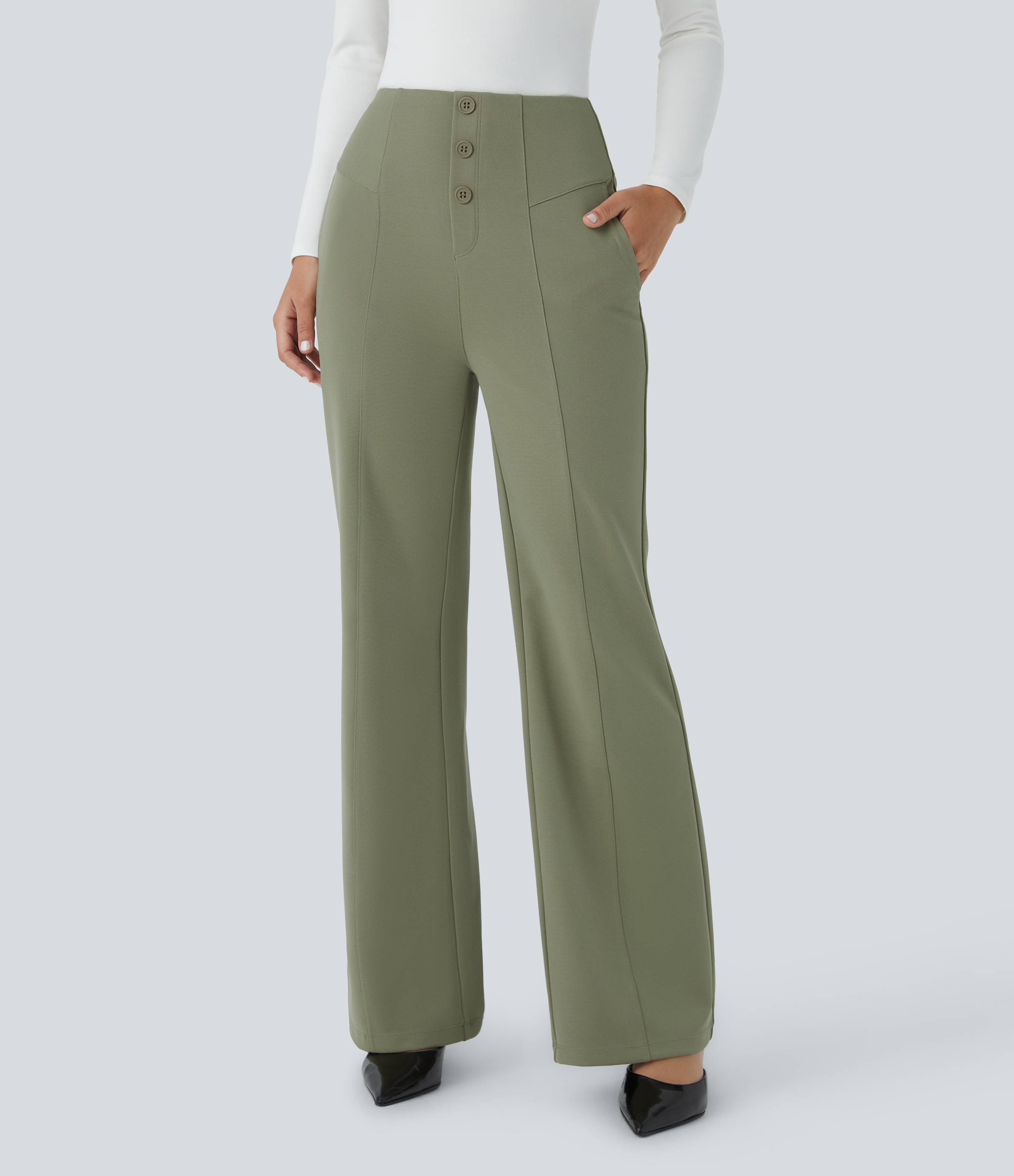 Decorative Button High Waist Pants