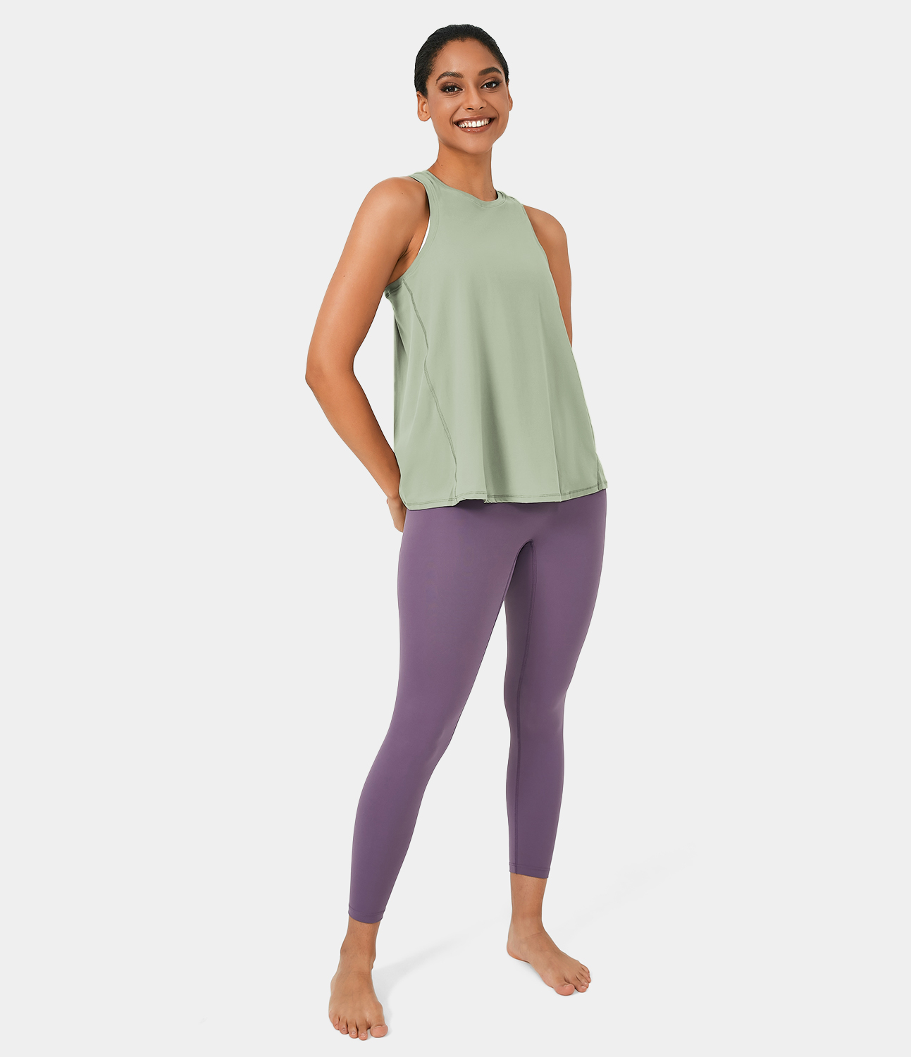 Halara Split Tie Back Tank Top-No Bra Tank Top - Cameo Green - S golf tops halter top tunic tops sleeveless tops backless top 