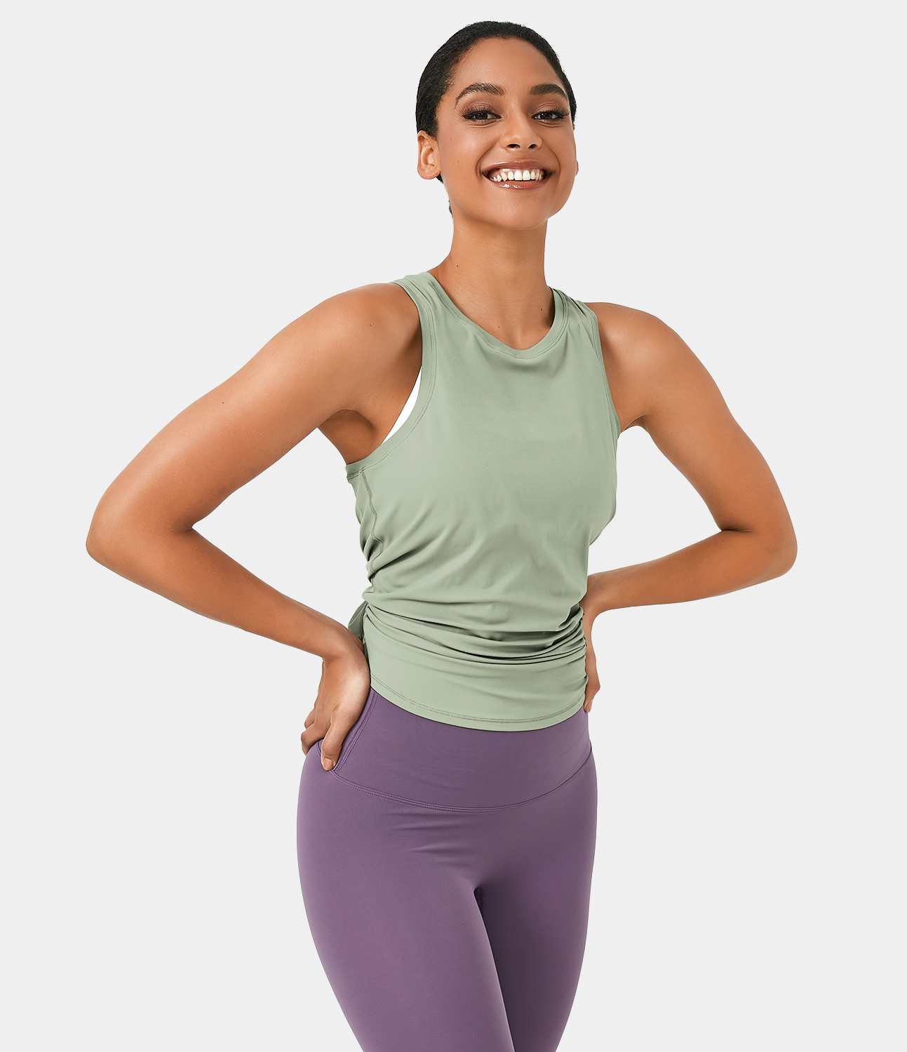 Halara Split Tie Back Tank Top-No Bra Tank Top - Cameo Green - S golf tops halter top tunic tops sleeveless tops backless top 
