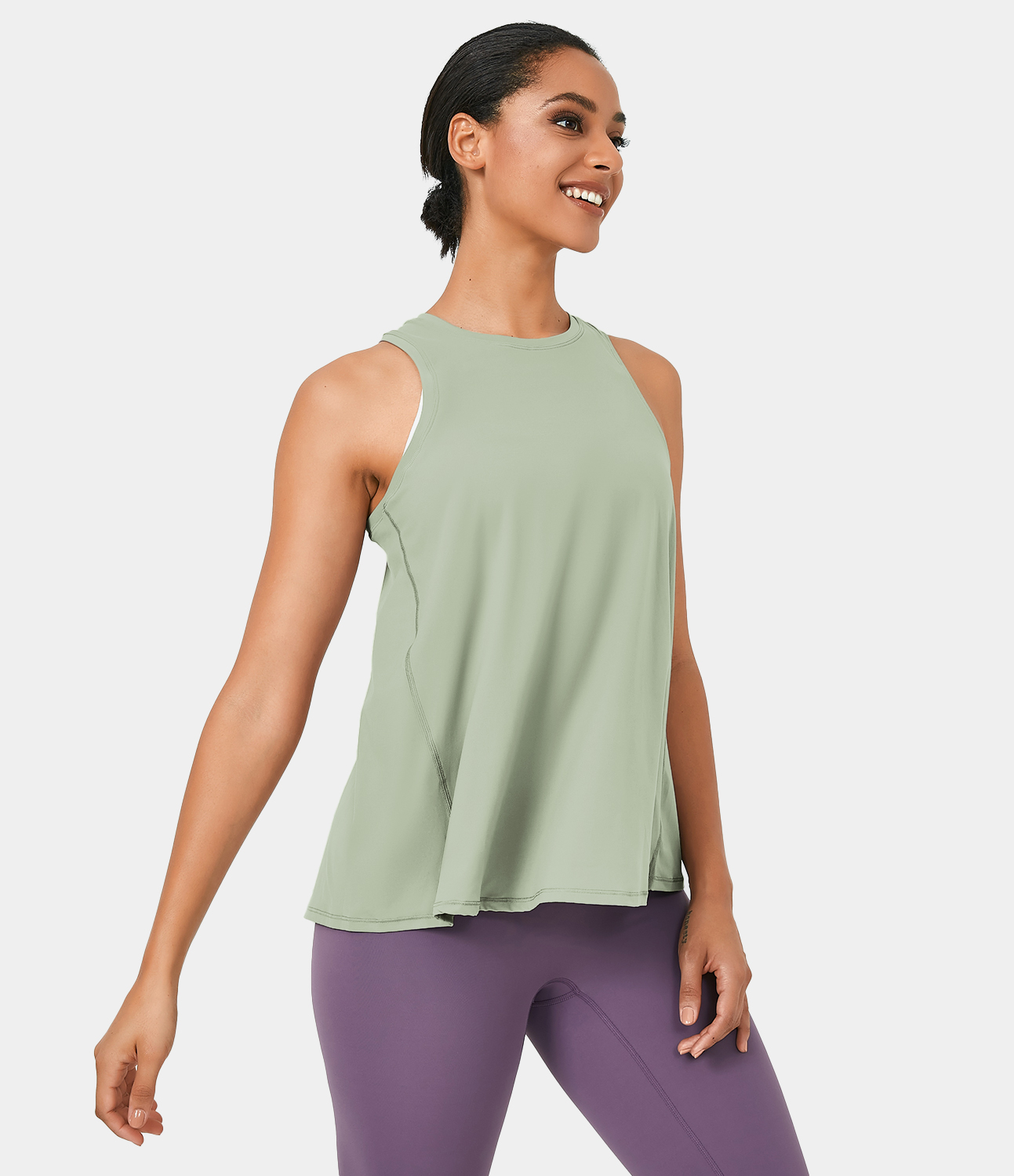 Halara Split Tie Back Tank Top-No Bra Tank Top - Cameo Green - S golf tops halter top tunic tops sleeveless tops backless top 