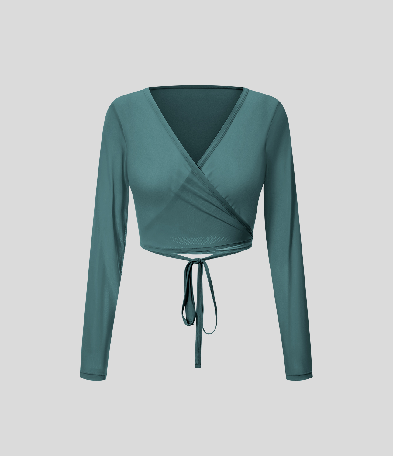 

Halara Sheer V Neck Long Sleeve Tie Back Cropped Yoga Mesh Sports Top - Stone Green