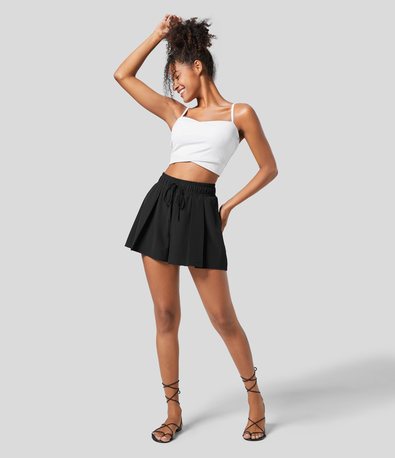 Halara High Waisted Drawstring Plicated 2-in-1 Resort Shorts  - Black - XS 