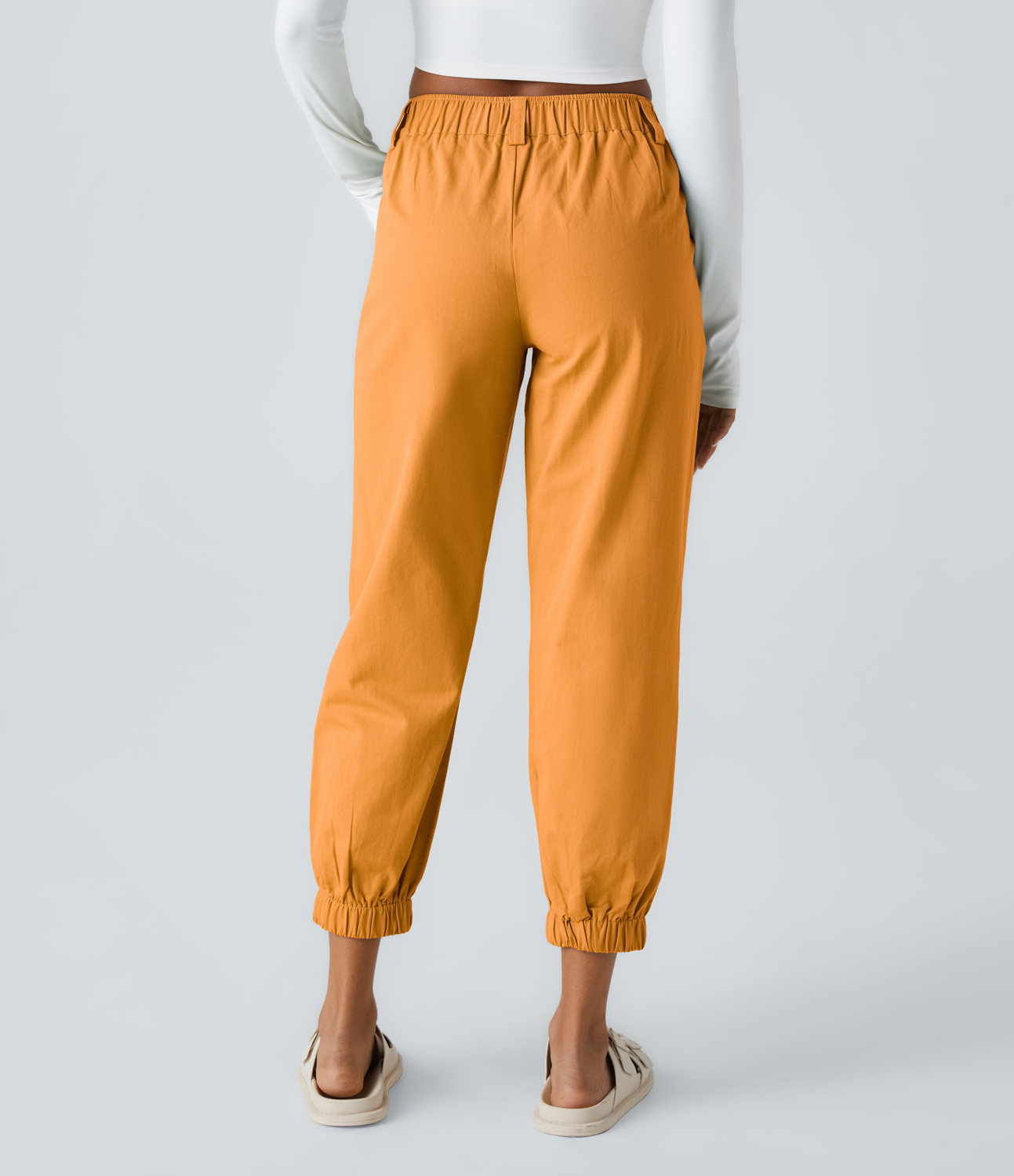 

Halara Mid Rise Button Zipper Side Pocket Casual Cotton Joggers - Rising Sun Orange