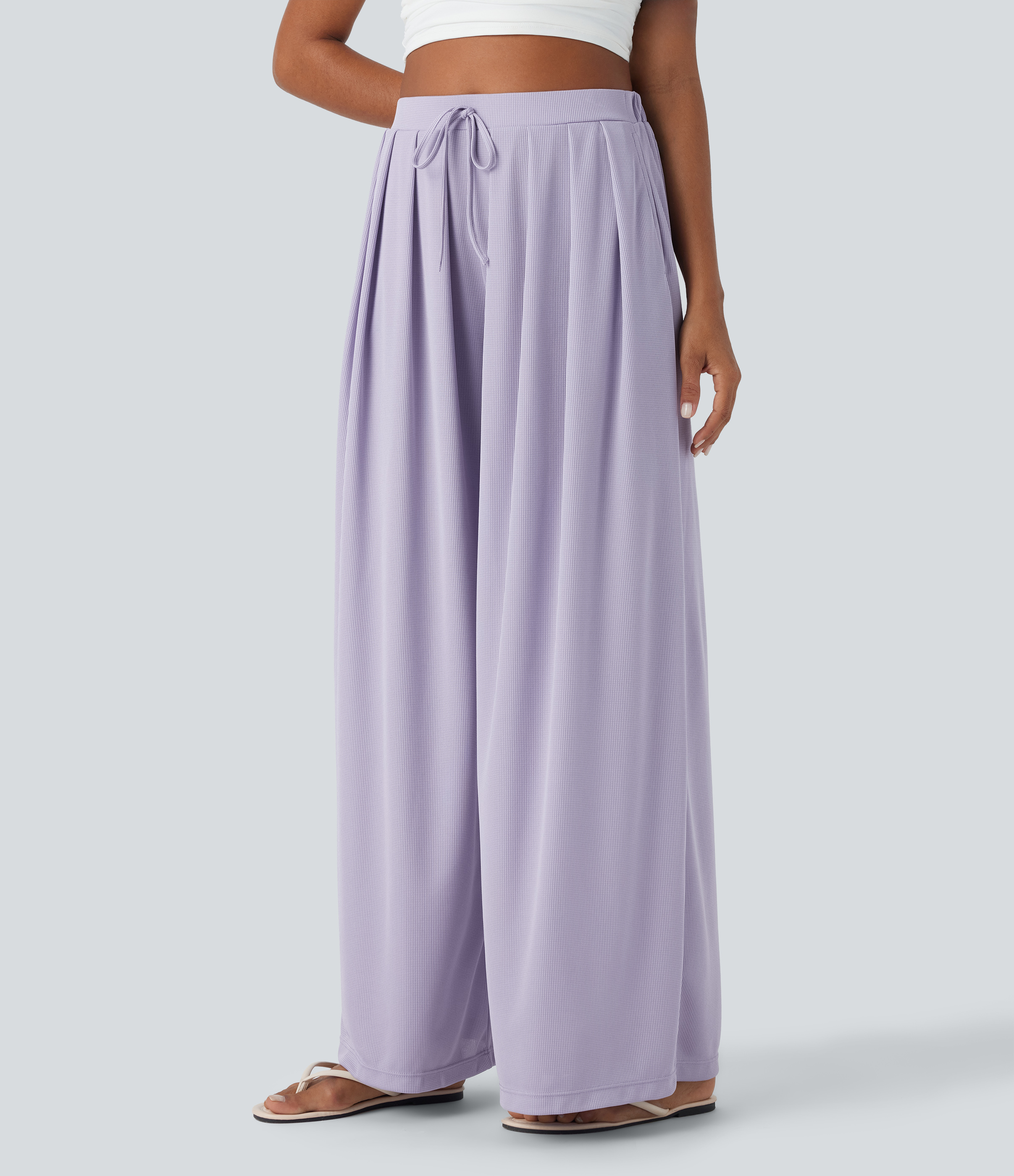 Halara Mid Rise Decorative Knot Plicated Side Pocket Waffle Loose Resort Pants  - Mashed Taro purple - XS(regular) sweatpants jogger pants 