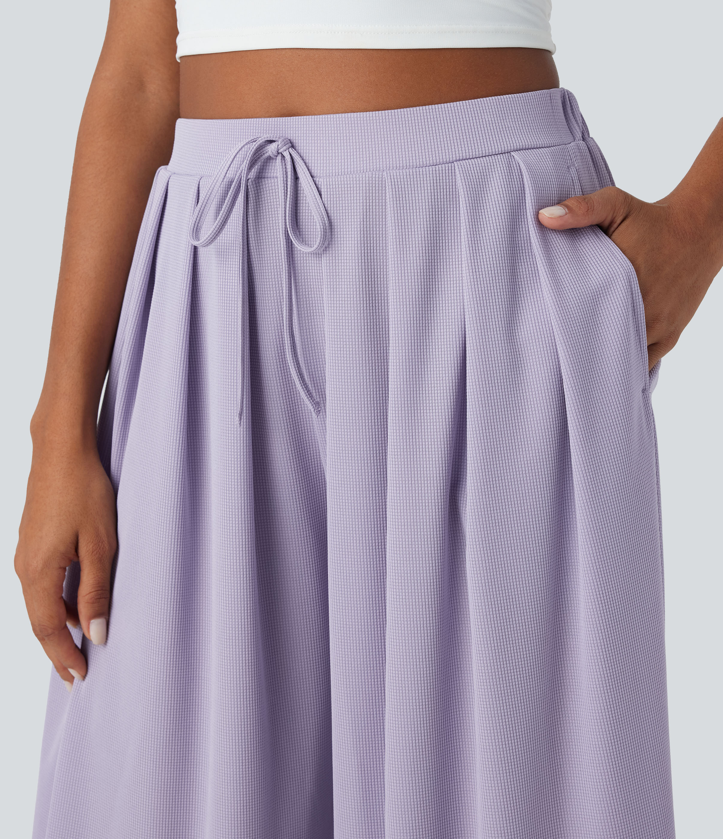 Halara Mid Rise Decorative Knot Plicated Side Pocket Waffle Loose Resort Pants  - Mashed Taro purple - XS(regular) sweatpants jogger pants 