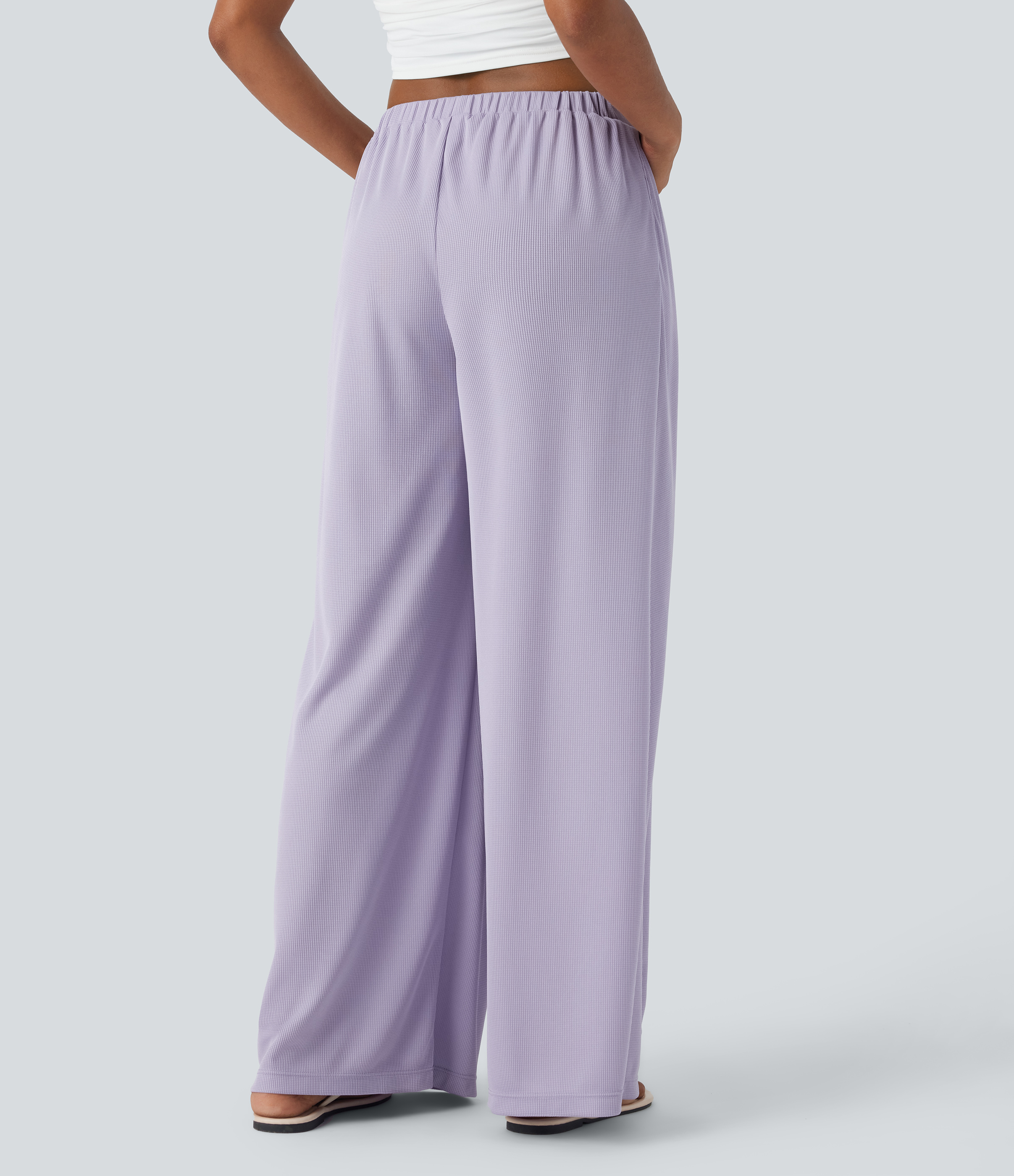 Halara Mid Rise Decorative Knot Plicated Side Pocket Waffle Loose Resort Pants  - Mashed Taro purple - XS(regular) sweatpants jogger pants 
