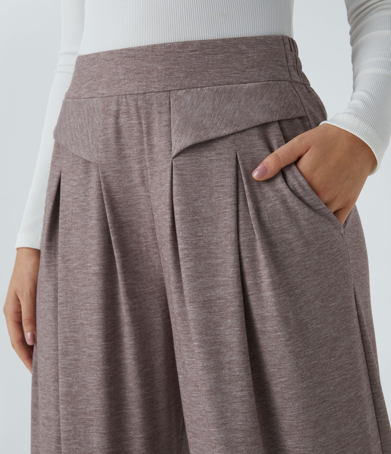 Halara High Waisted Plicated Side Pocket Wide Leg Floral Yarn Casual Pants  - Deep Tea Brown Floral Yarn - S(regular) sweatpants jogger pants 