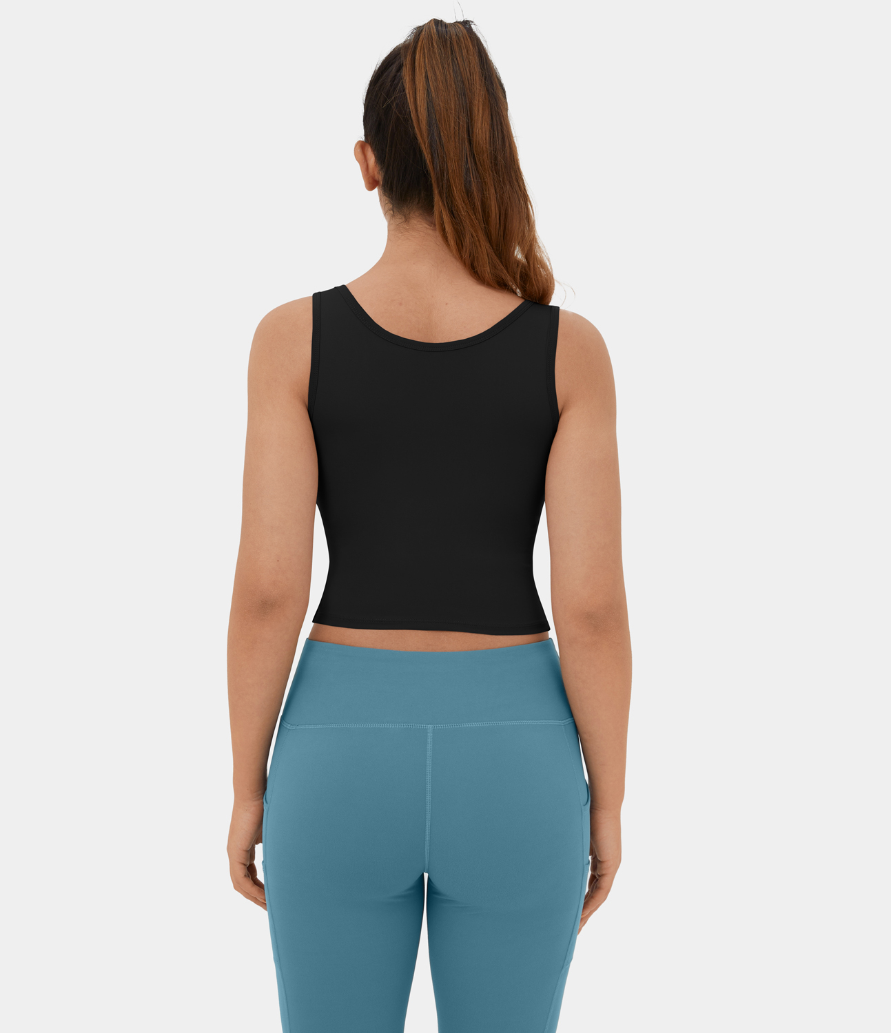 Halara Softlyzeroв„ў Airy Round Neck Crossover Hem Plicated Stacked Cropped Cool Touch Yoga Tank Top Tank Top - Black - S golf tops halter top 