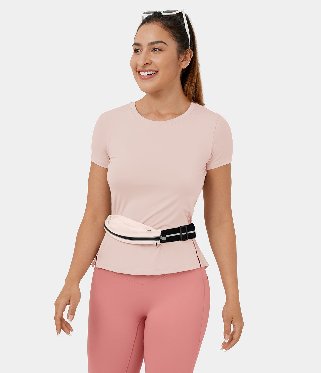 Halara Contrast Mesh Cut Out Side Split Yoga Sports Top  - Silver Peony - L 