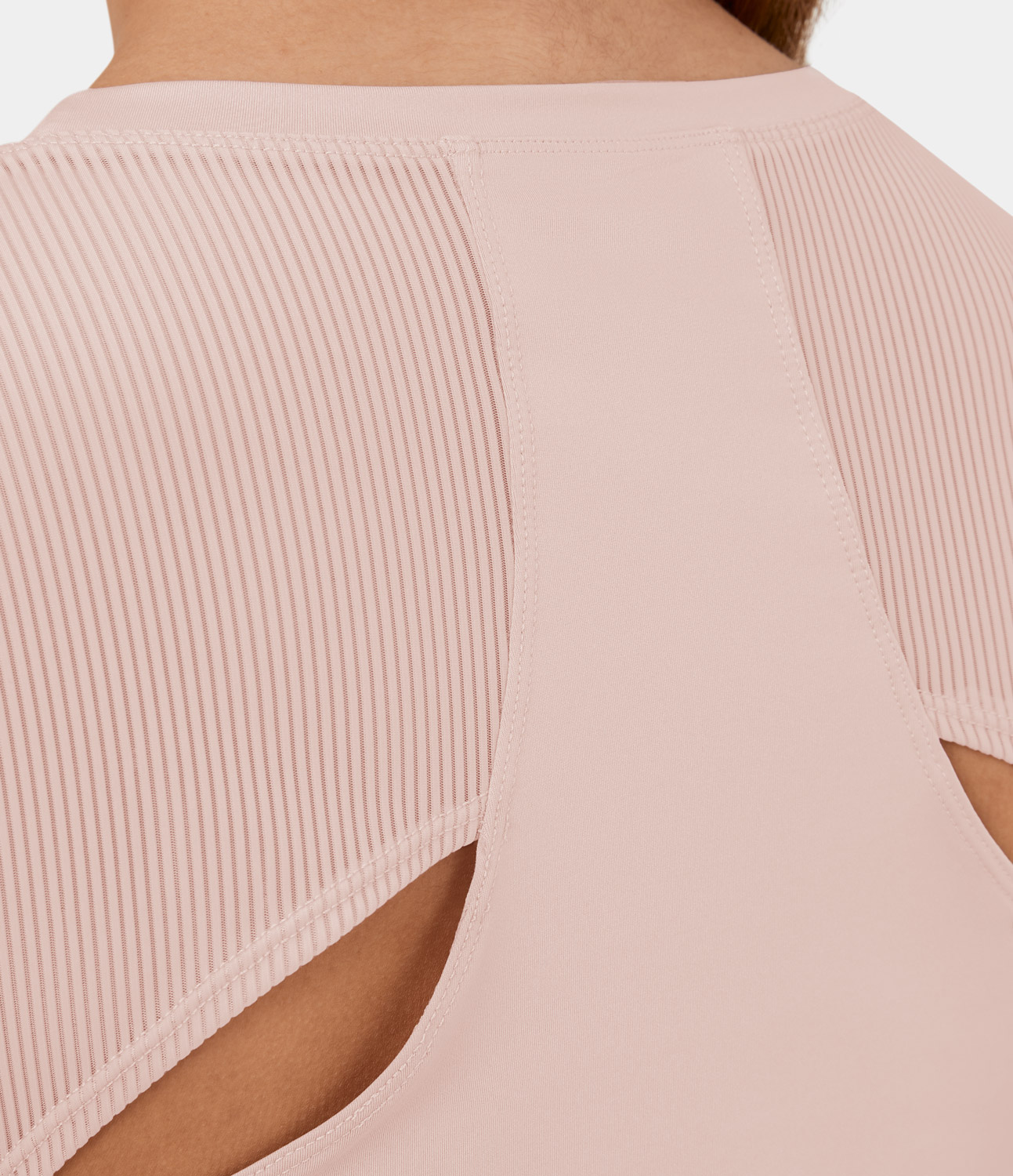 Halara Contrast Mesh Cut Out Side Split Yoga Sports Top  - Silver Peony - L 