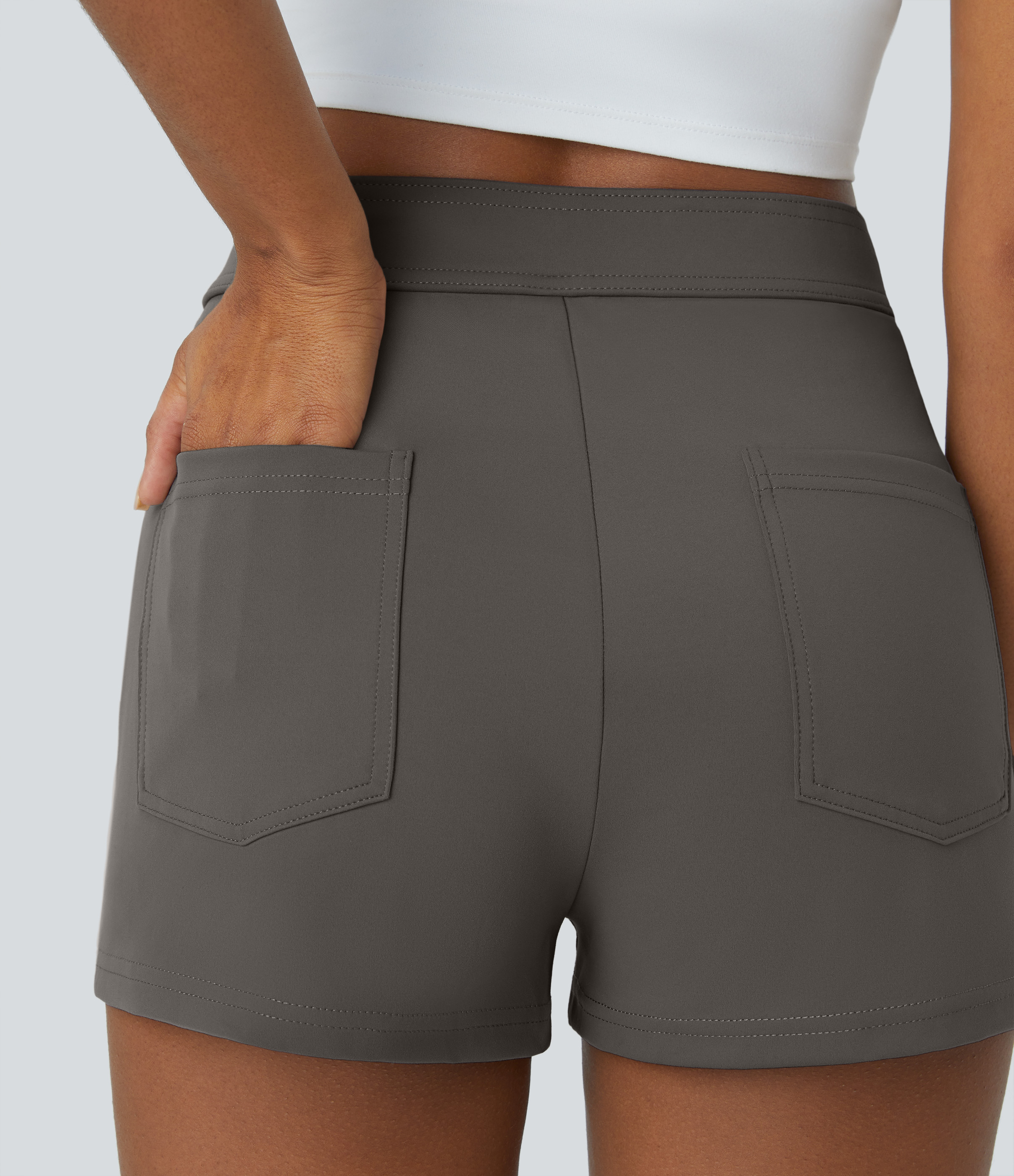 Halara High Waisted Button Multiple Pockets Casual Shorts 2.5``  - Deep Red Grey - XL 