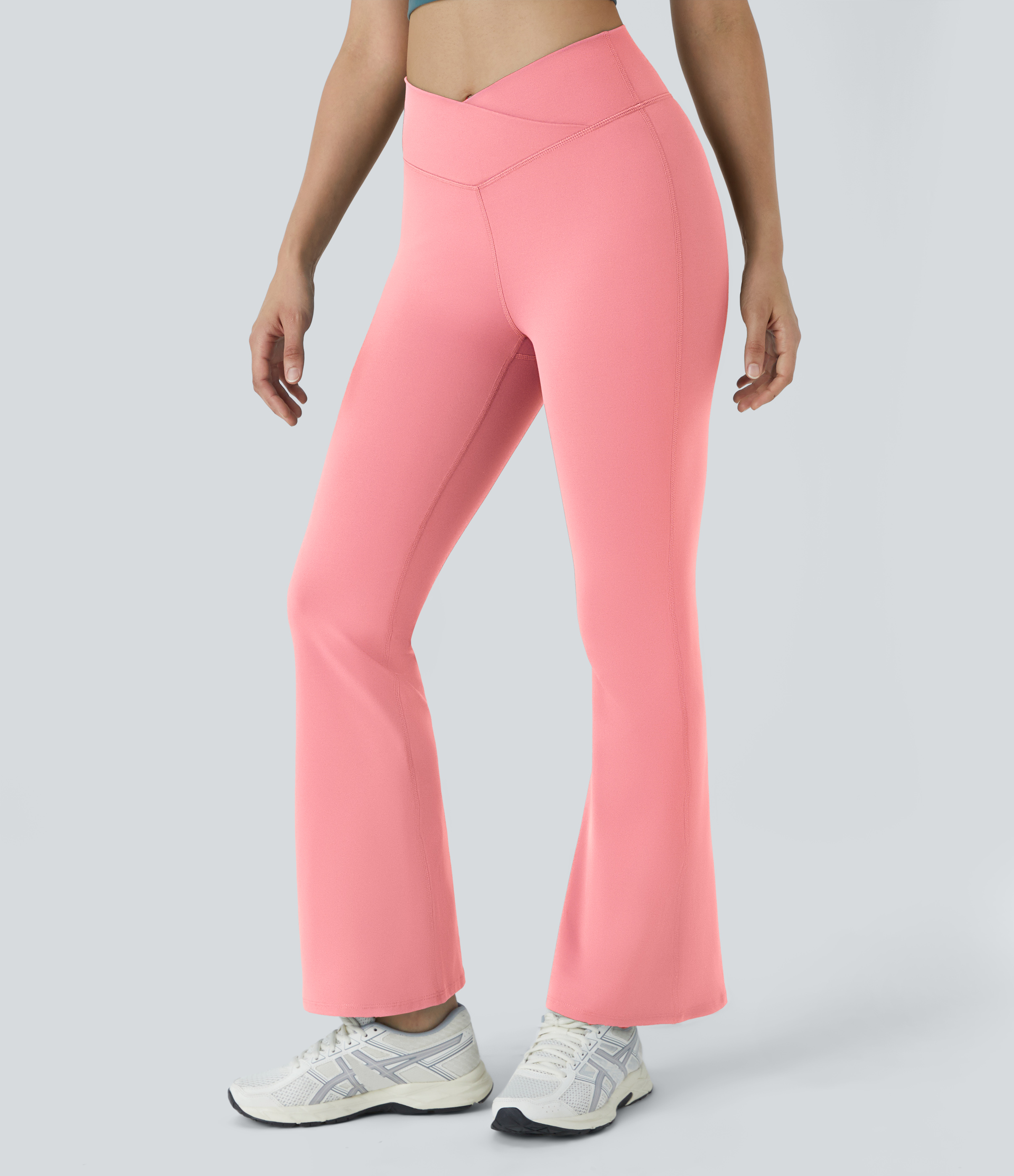Halara High Waisted Crossover Flare Yoga Leggings  - Candy Pink - L(petite) gym leggings leggings with pockets leggings with butt lift 
