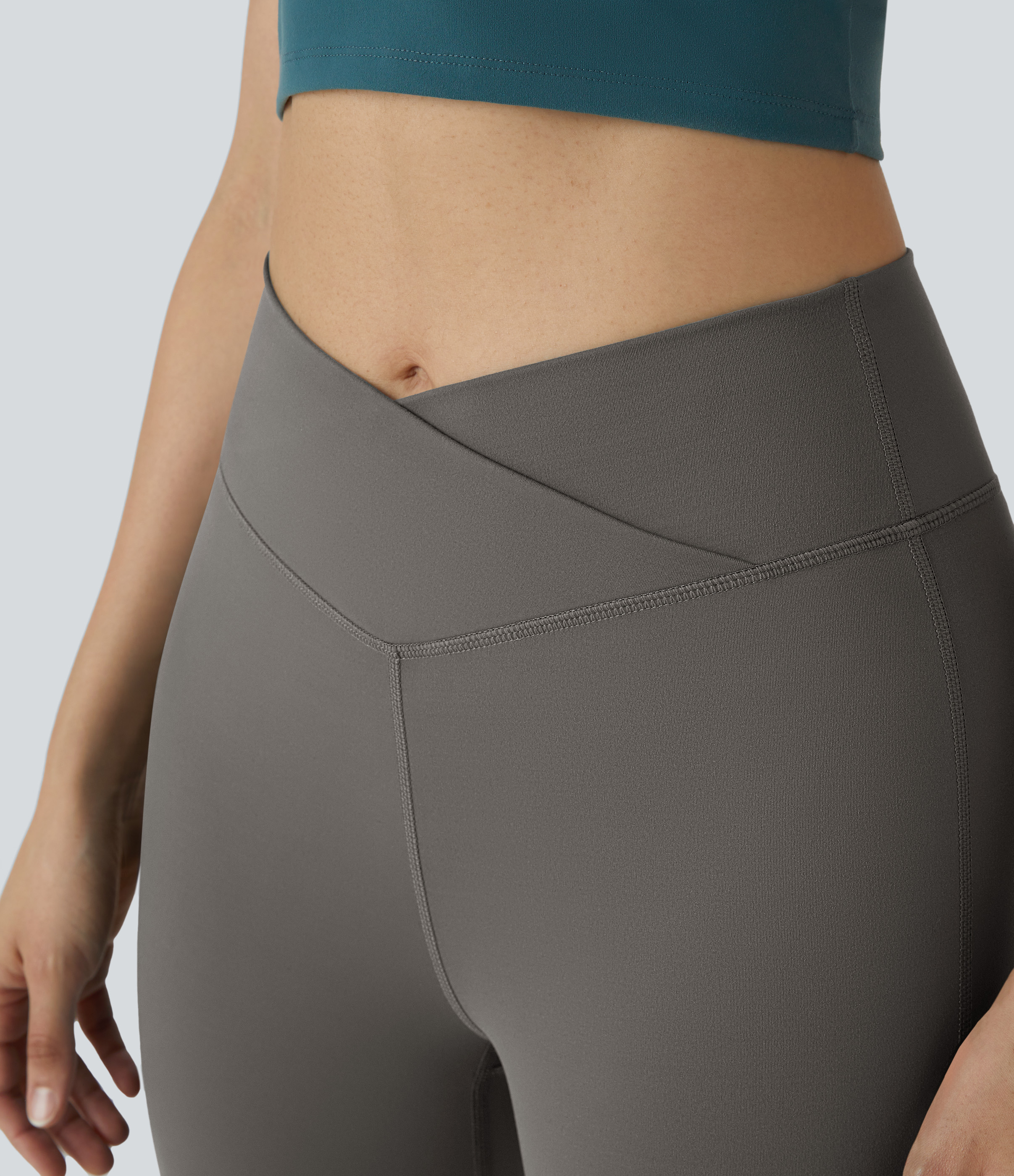 Halara High Waisted Crossover Flare Yoga Leggings  - Deep Red Grey - XS(regular) gym leggings leggings with pockets leggings with butt lift 