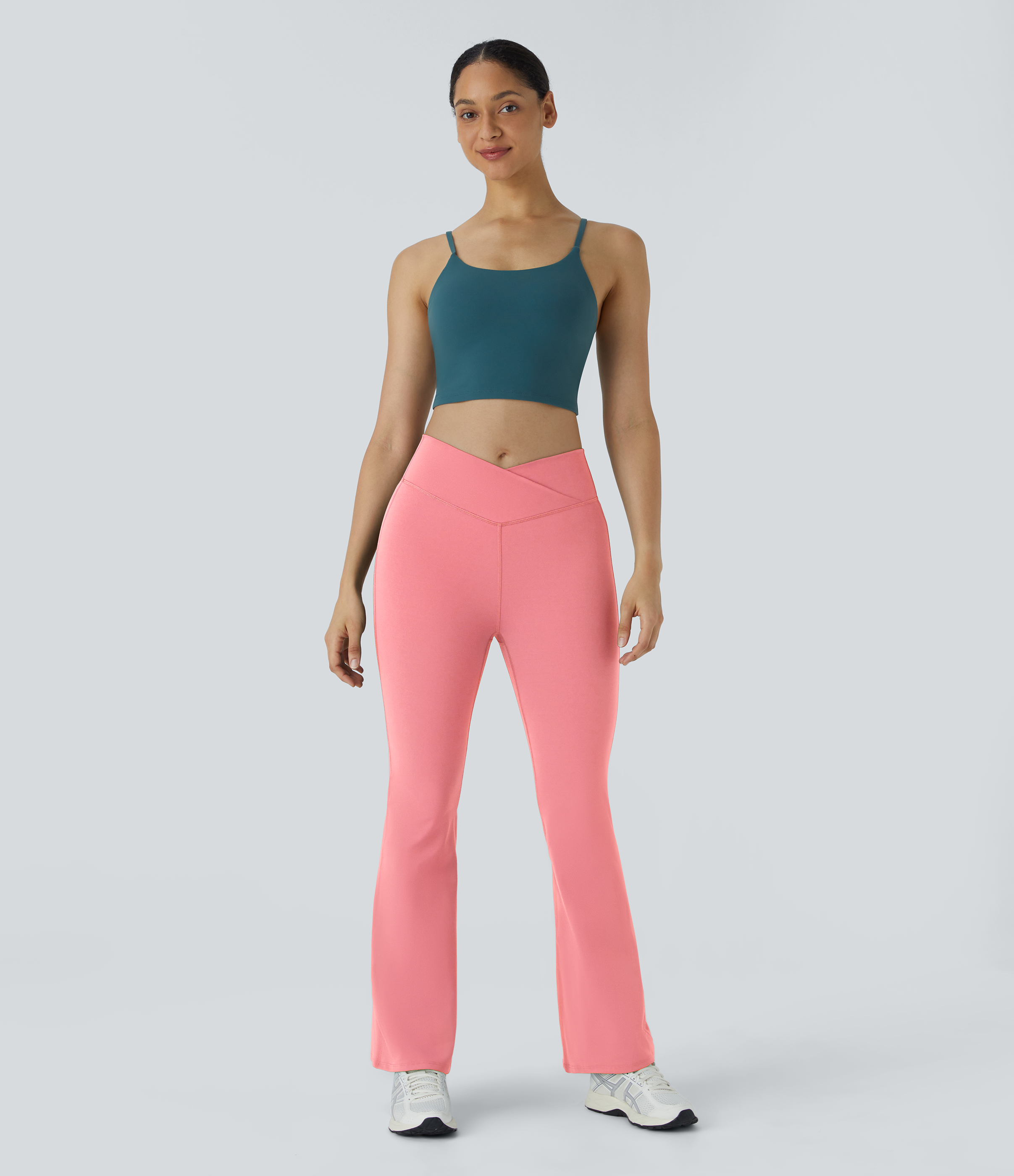 Halara High Waisted Crossover Flare Yoga Leggings  - Candy Pink - L(petite) gym leggings leggings with pockets leggings with butt lift 