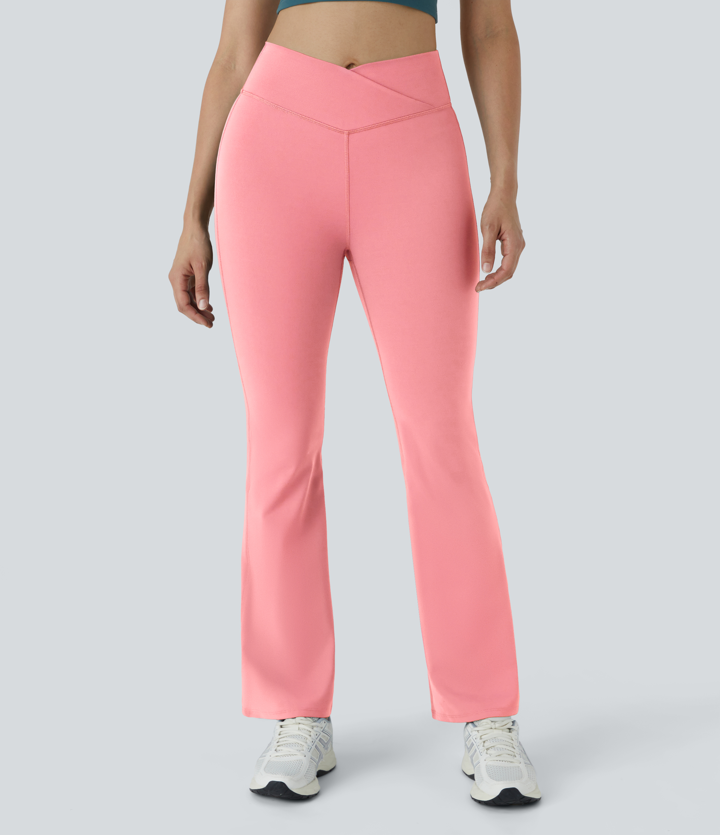 Halara High Waisted Crossover Flare Yoga Leggings  - Candy Pink - L(petite) gym leggings leggings with pockets leggings with butt lift 