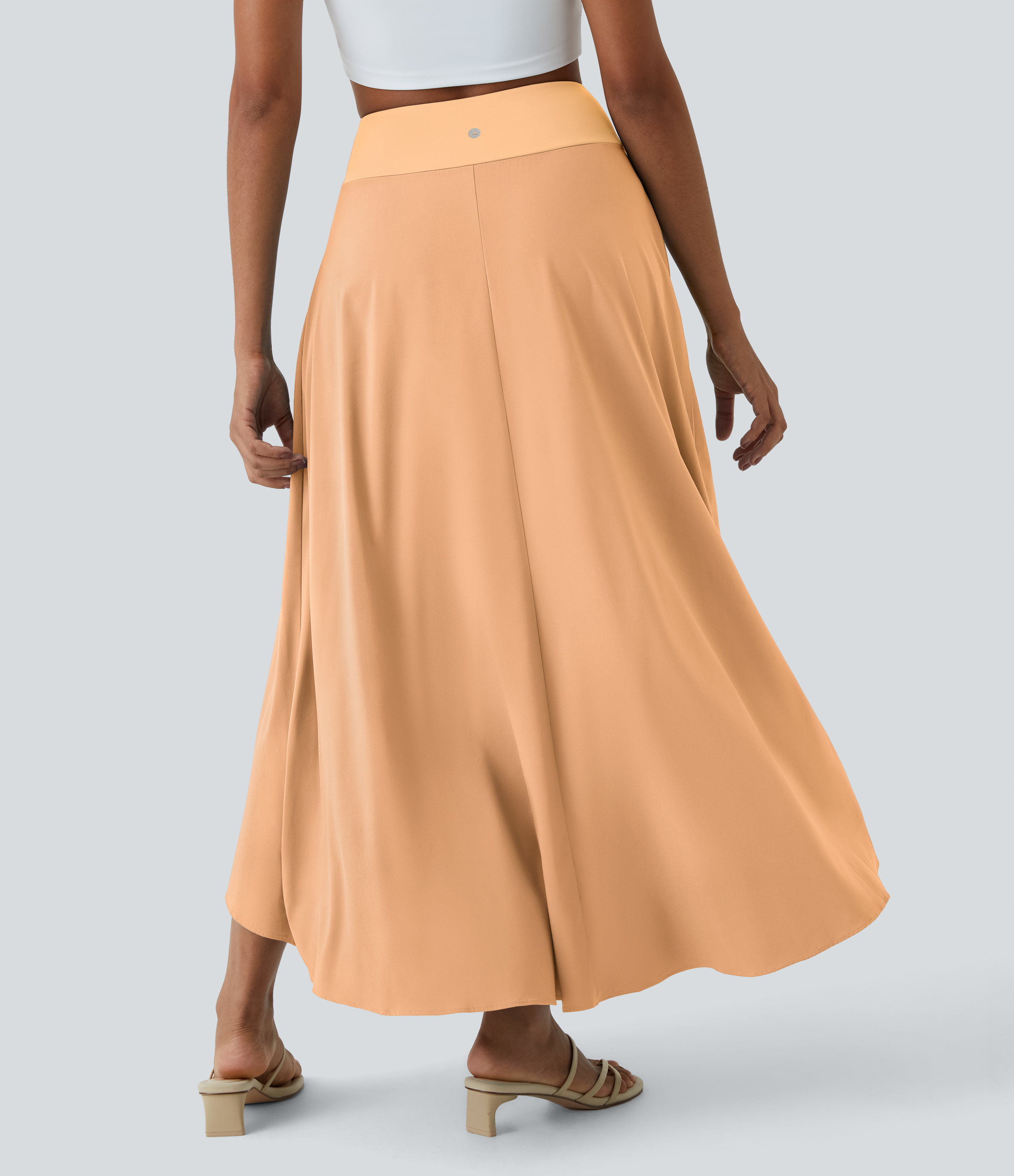 Halara Breezefulв„ў High Waisted High Low Ruffle 2-in-1 Flowy Quick Dry Casual Regular Maxi Skirt  - Peach Orange - S(regular) 