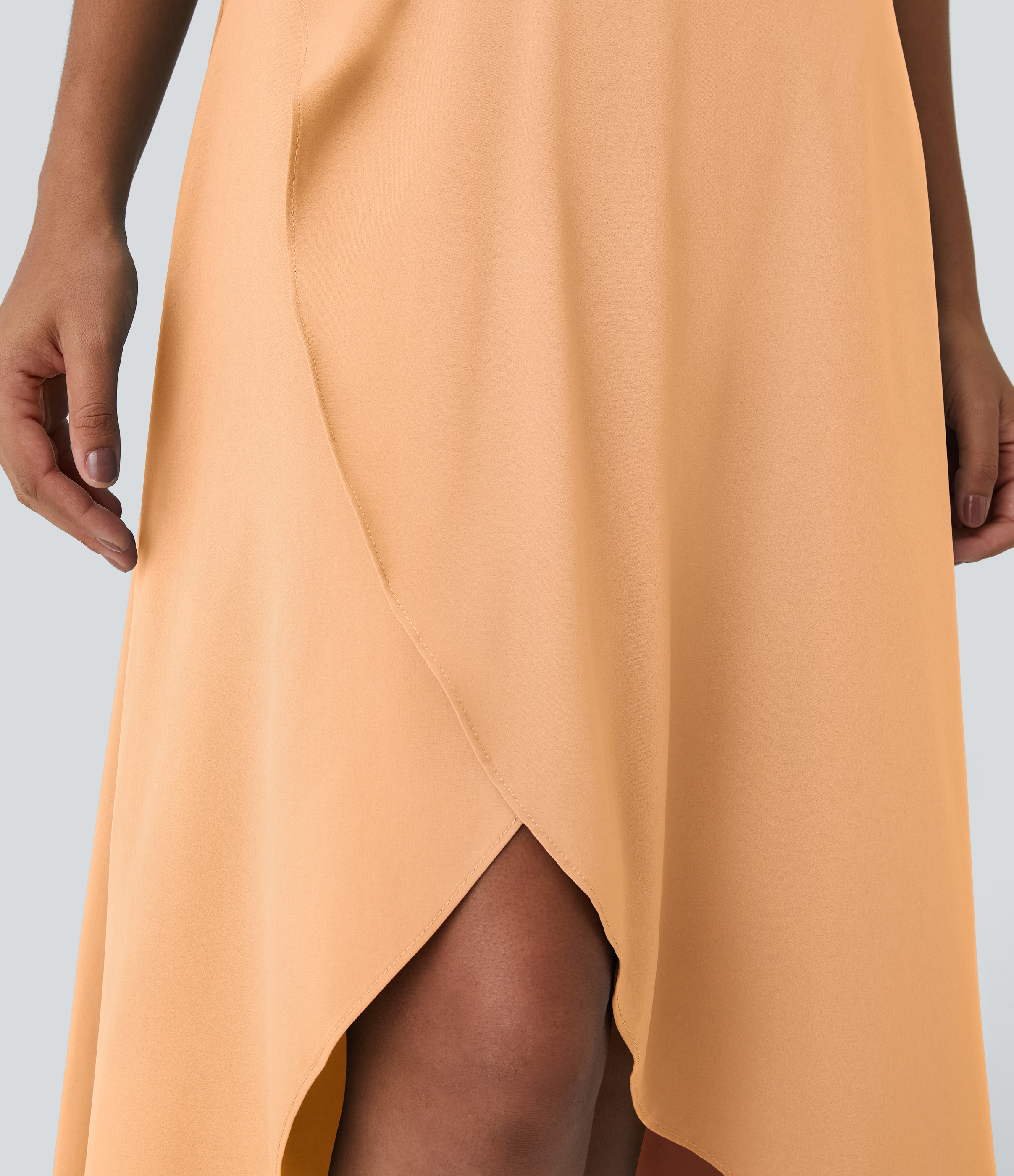 Halara Breezefulв„ў High Waisted High Low Ruffle 2-in-1 Flowy Quick Dry Casual Regular Maxi Skirt  - Peach Orange - S(regular) 