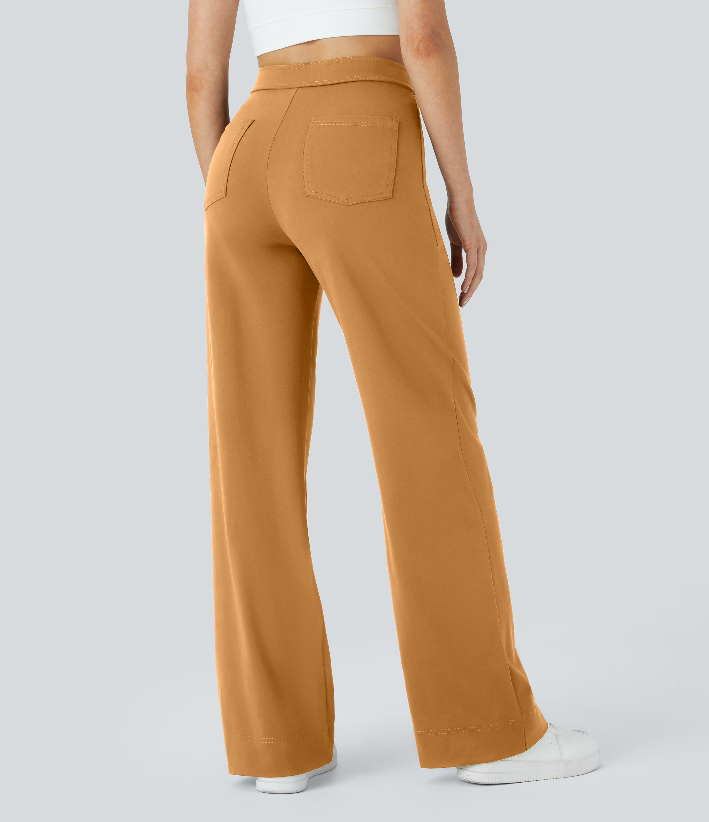 Halara High Waisted Button Multiple Pockets Straight Leg Casual Pants  - Buckskin - L(regular) sweatpants jogger pants stacked sweatpants 