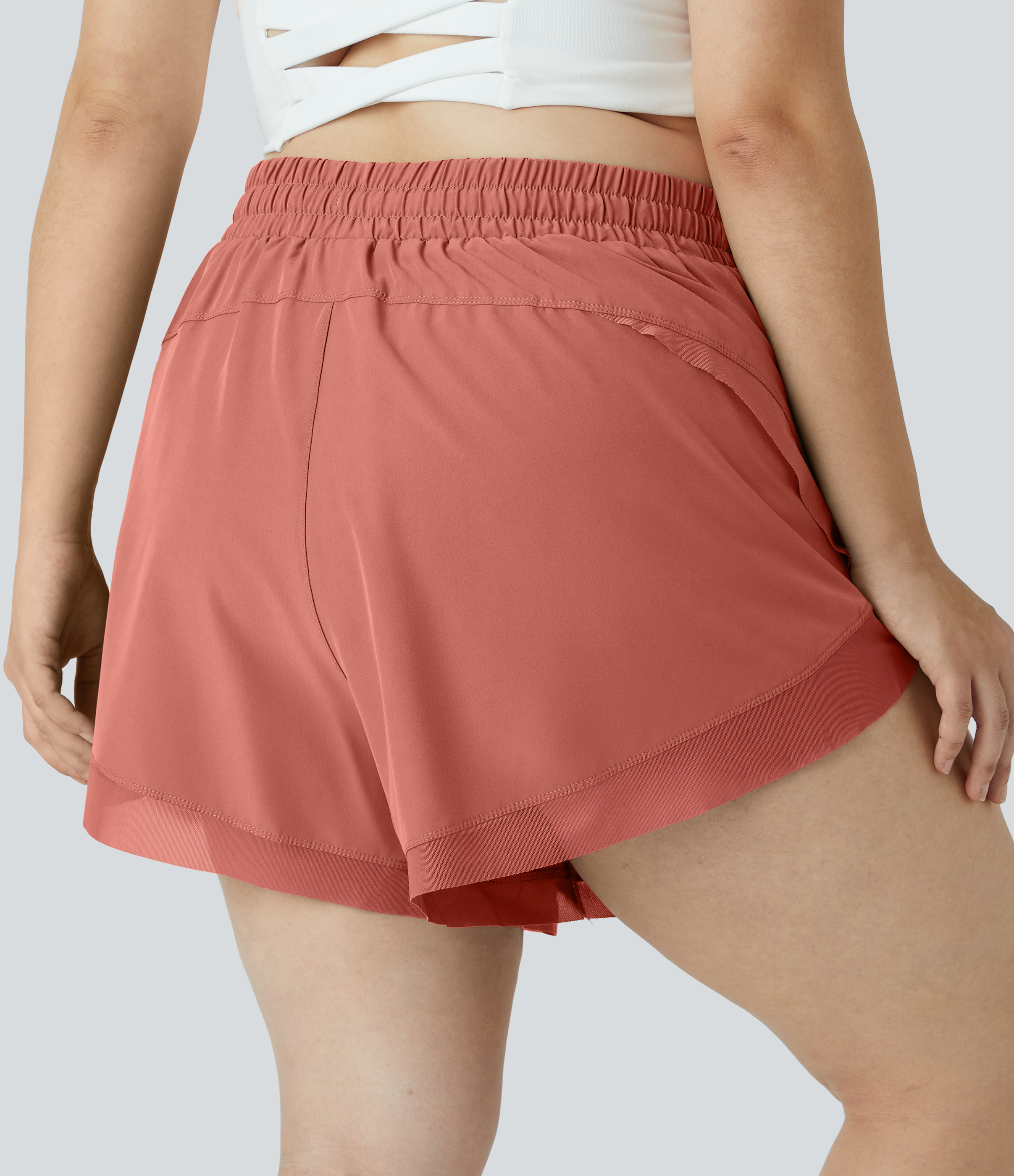 Halara Drawstring Contrast Mesh 2-in-1 Plus Size Shorts 4
