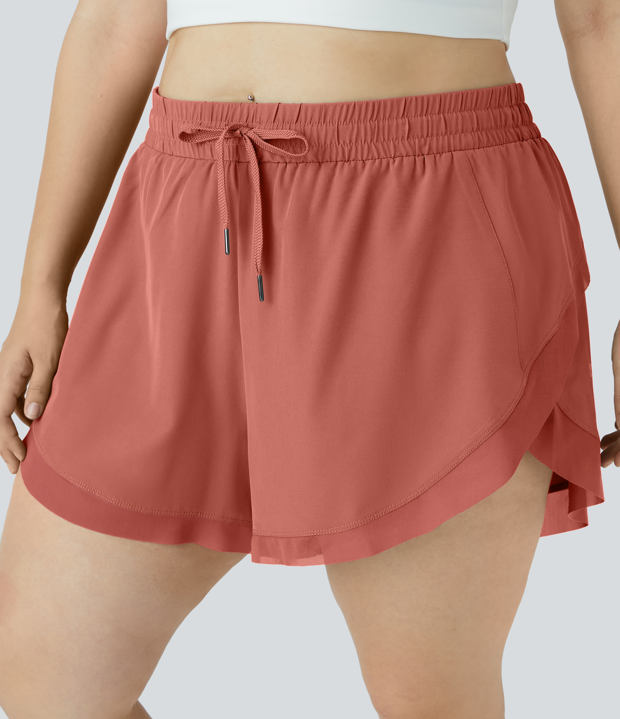 Halara Drawstring Contrast Mesh 2-in-1 Plus Size Shorts 4