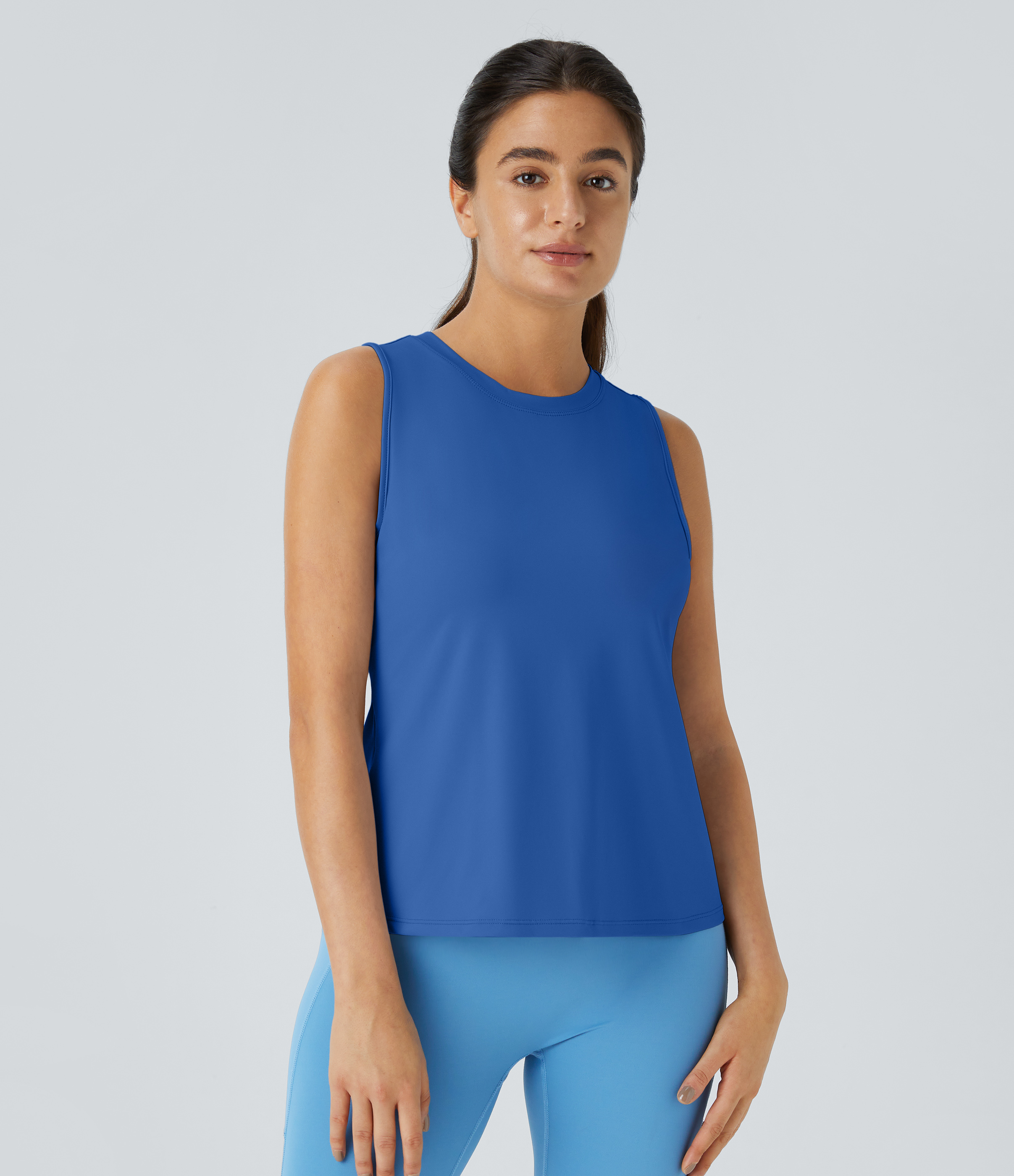 Halara Cut Out Crossover Hem Solid Yoga Tank Top Tank Top - Nebulas Blue - XS golf tops halter top tunic tops sleeveless tops backless top 