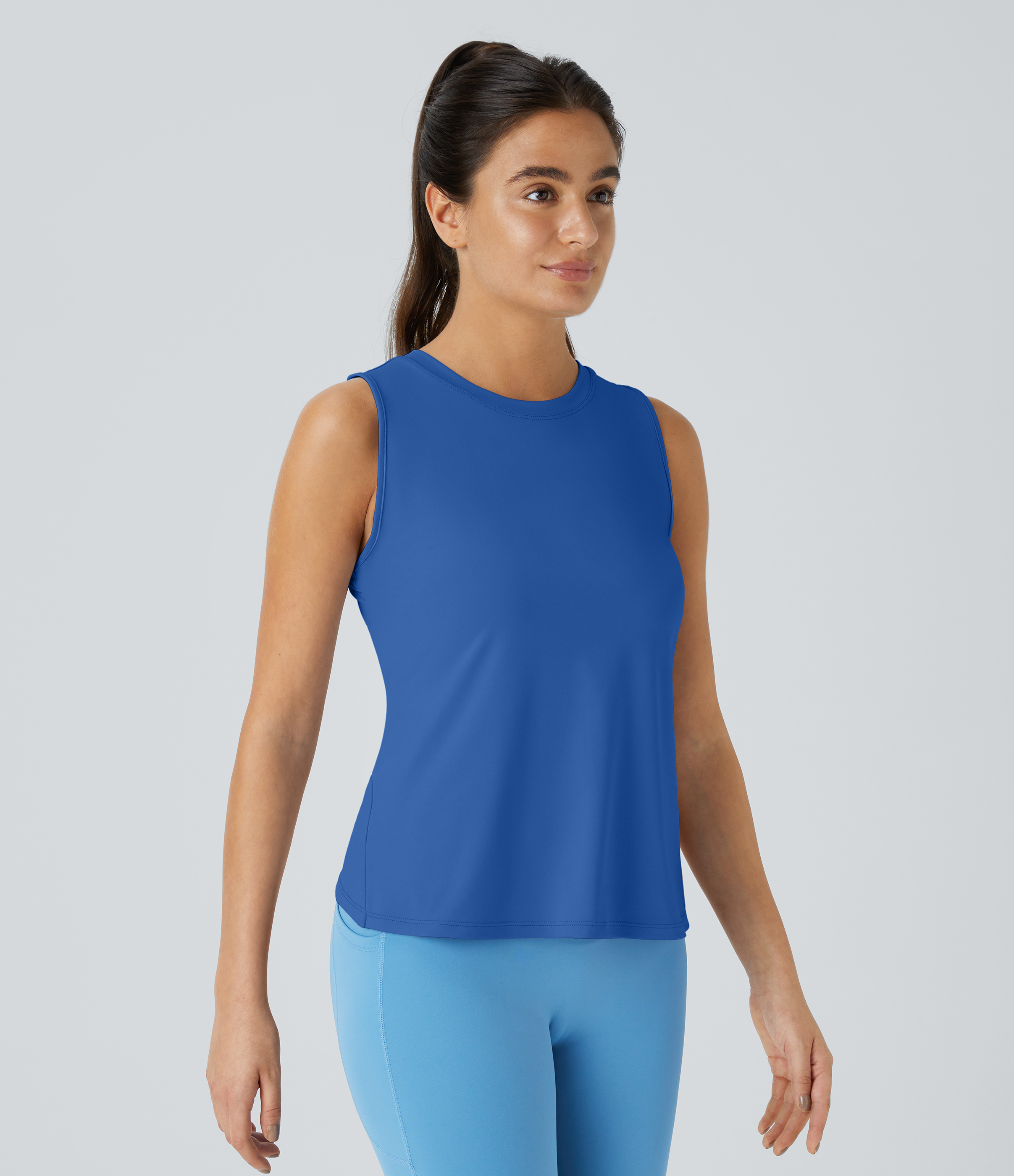 Halara Cut Out Crossover Hem Solid Yoga Tank Top Tank Top - Nebulas Blue - XS golf tops halter top tunic tops sleeveless tops backless top 