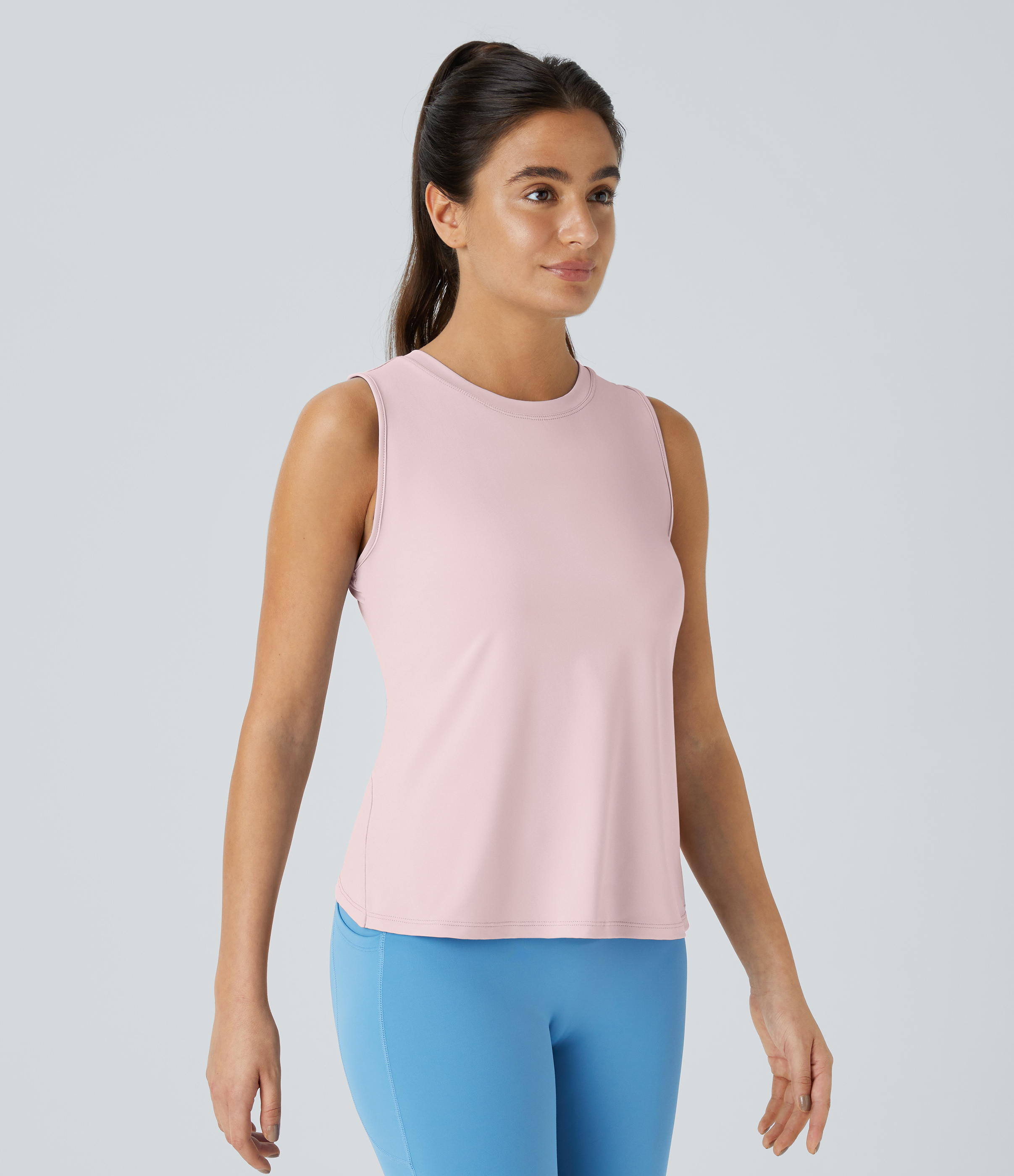 Halara Cut Out Crossover Hem Solid Yoga Tank Top Tank Top - Pale Lilac - XS golf tops halter top tunic tops sleeveless tops backless top 