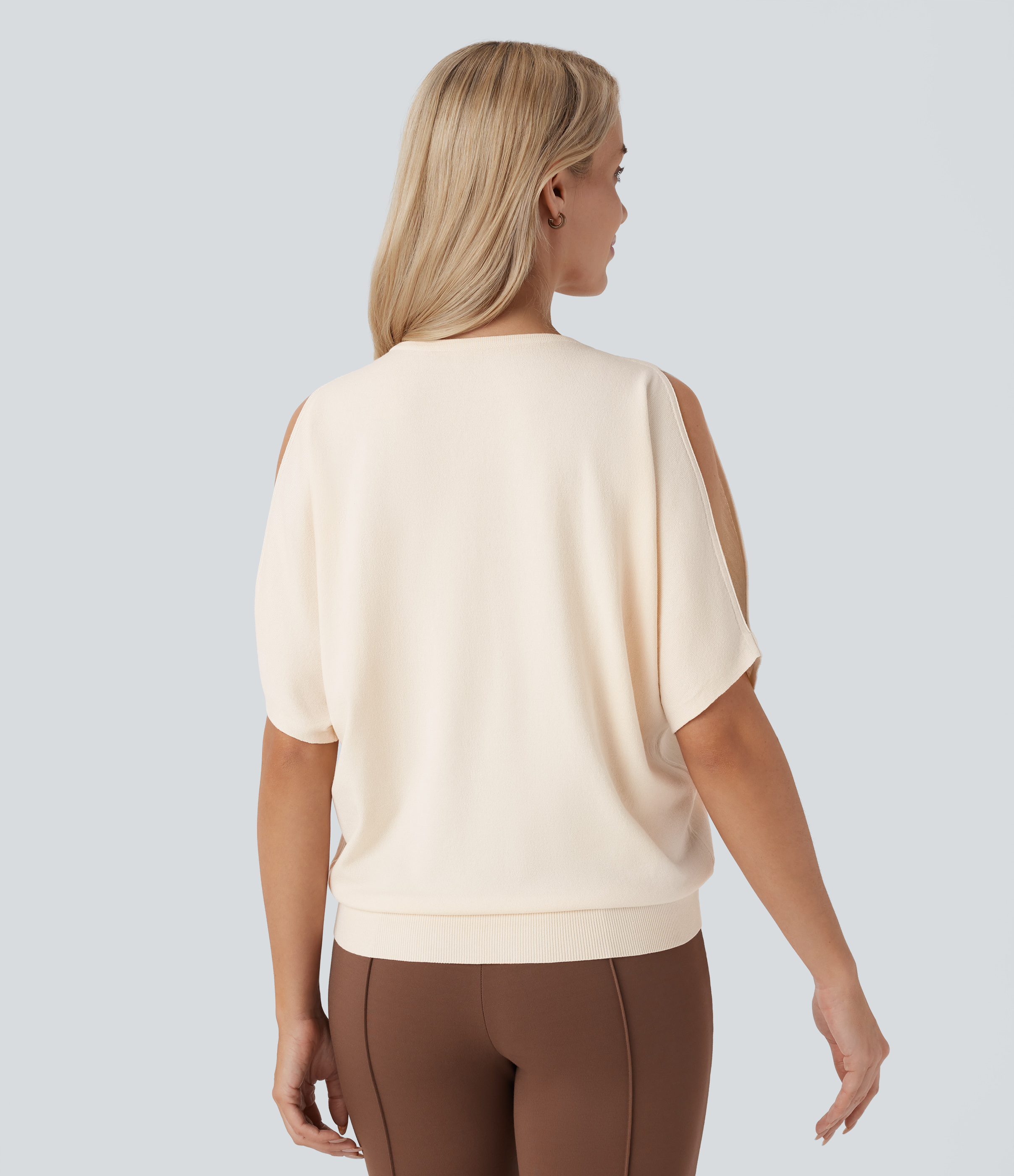 Halara Round Neck Cold Shoulder Short Sleeve Work Sweater  - Arctic Wolf - XS 