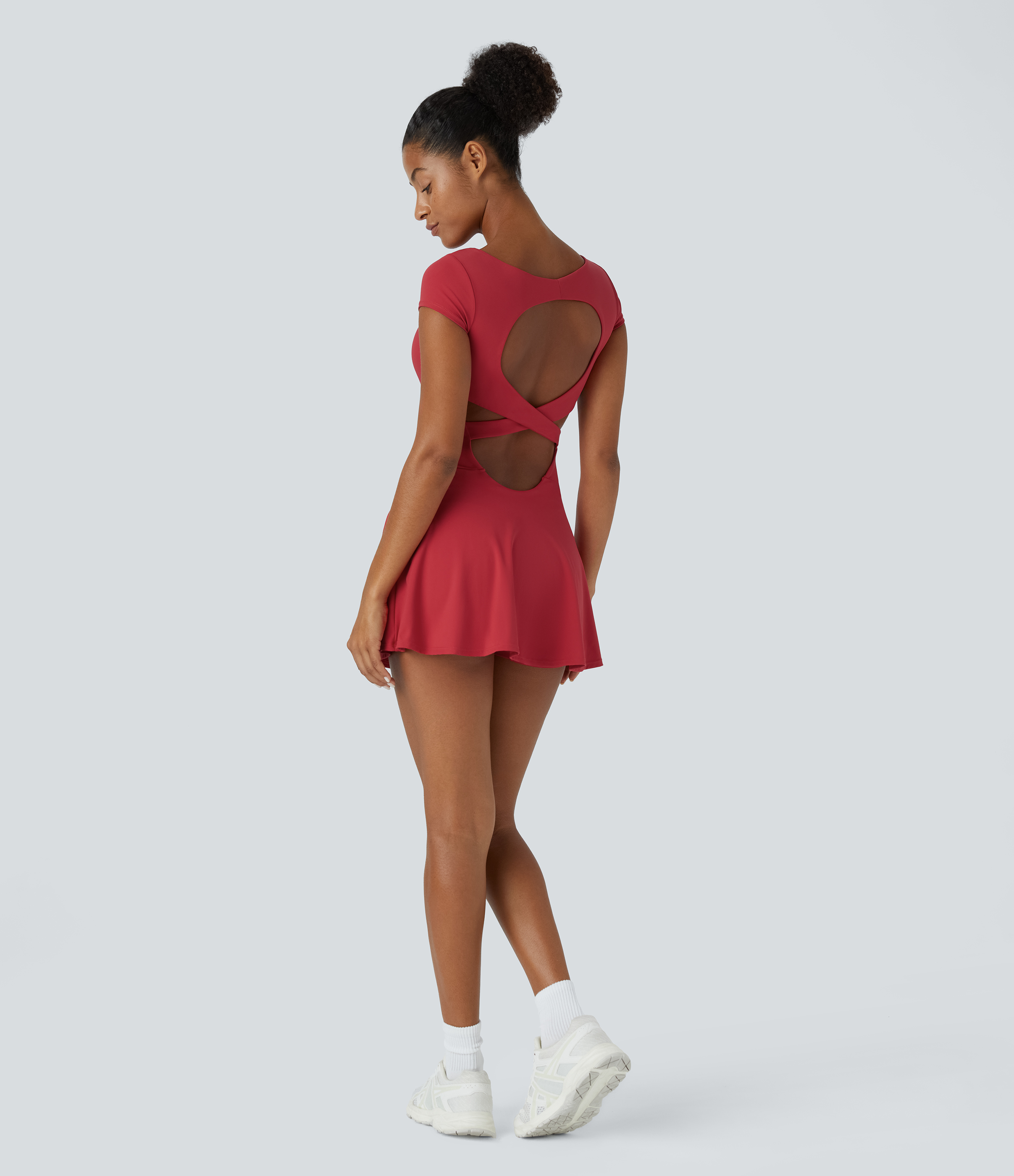 Halara Backless Crisscross 2-in-1 Side Pocket Mini Pickleball Active Dress Workout Dress - Salsa - XS 