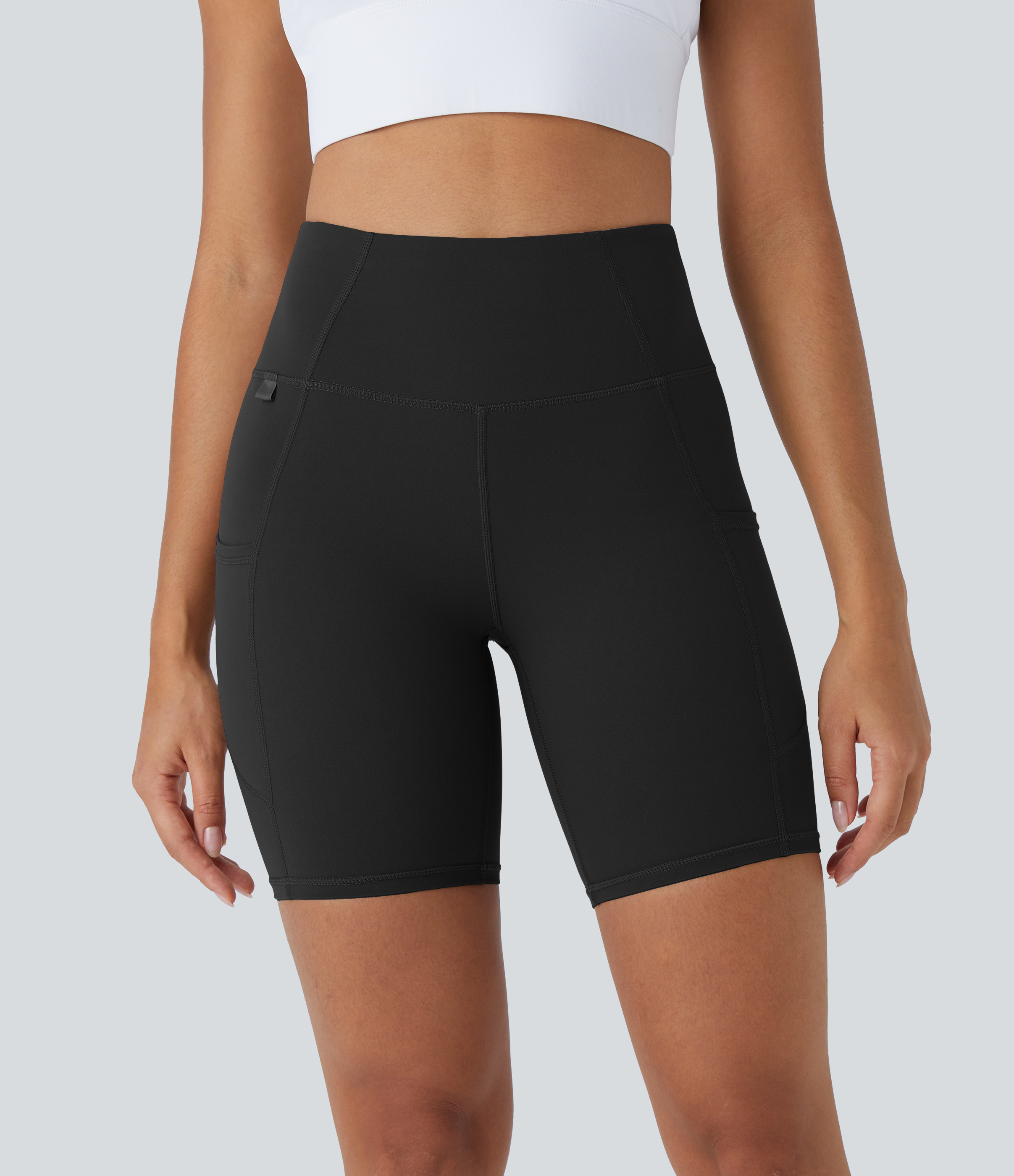 Halara UltraSculptв„ў High Waisted Side Pocket Running Biker Shorts 7``  - Black - M biker shorts women black biker shorts womens biker shorts 