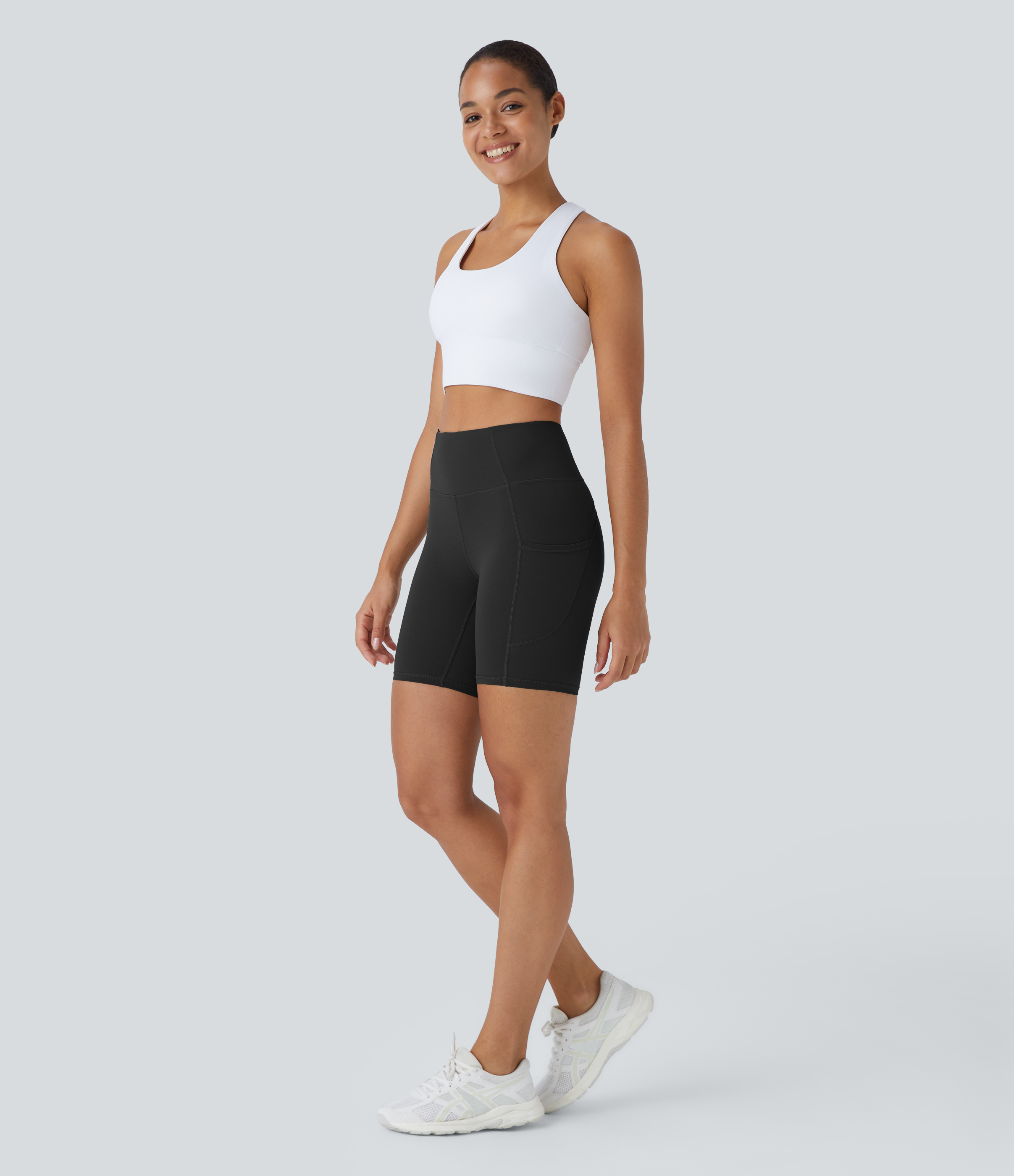 Halara UltraSculptв„ў High Waisted Side Pocket Running Biker Shorts 7``  - Black - M biker shorts women black biker shorts womens biker shorts 