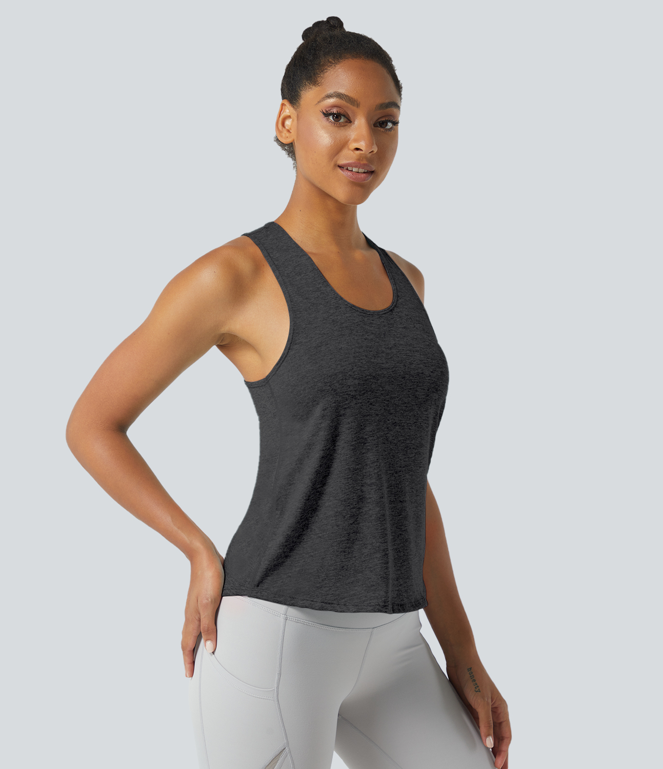 Halara Basic U Neck Racerback Workout Tank Top Tank Top - Lead Grey - S golf tops halter top tunic tops sleeveless tops backless top 
