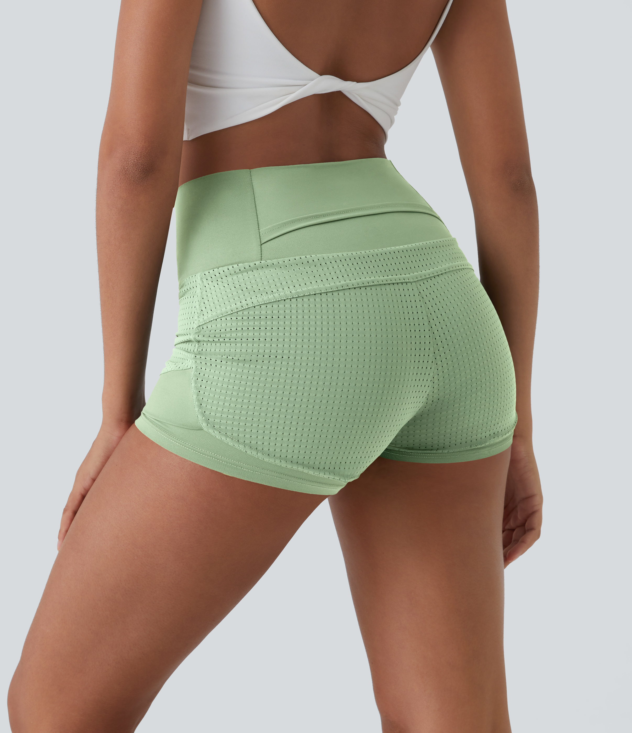 Halara High Waisted Mesh Back Waistband Pocket 2-in-1 Casual Shorts 2