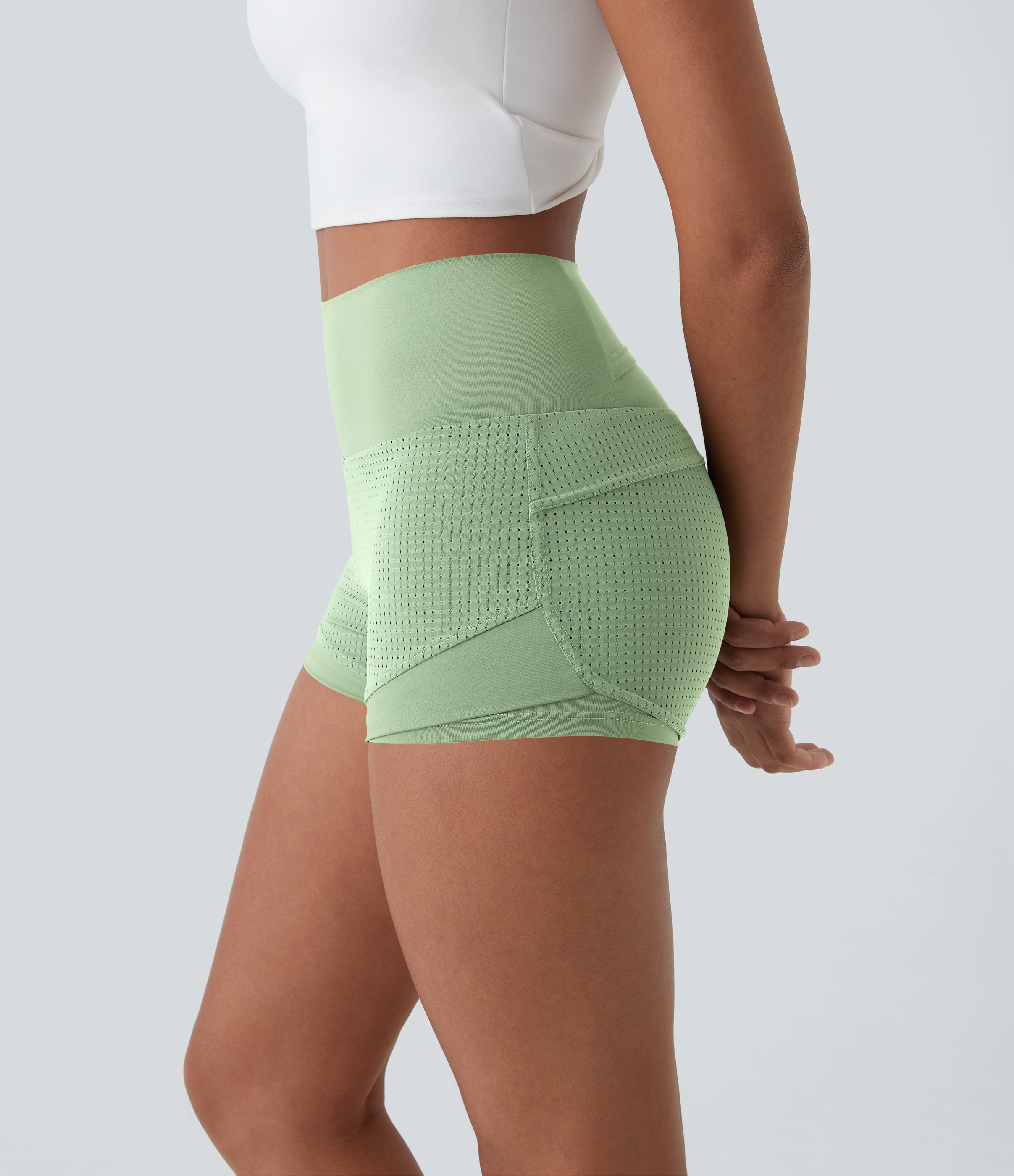 Halara High Waisted Mesh Back Waistband Pocket 2-in-1 Casual Shorts 2