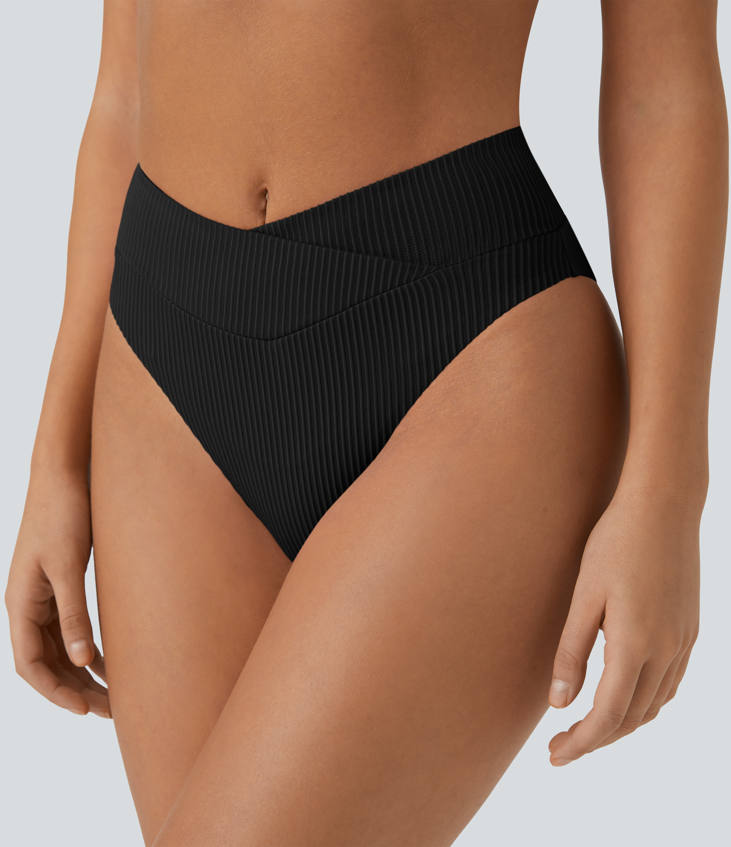 Halara Ribbed Crossover Bikini Bottom Swimsuit  - Black - XL 