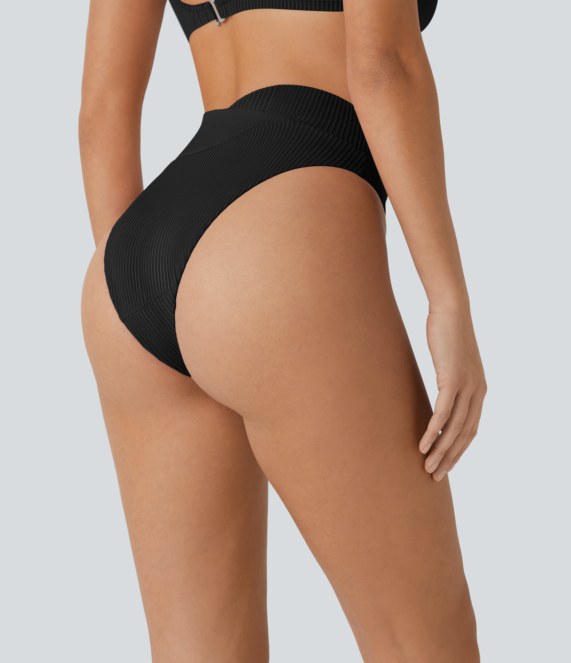Halara Ribbed Crossover Bikini Bottom Swimsuit  - Black - XL 