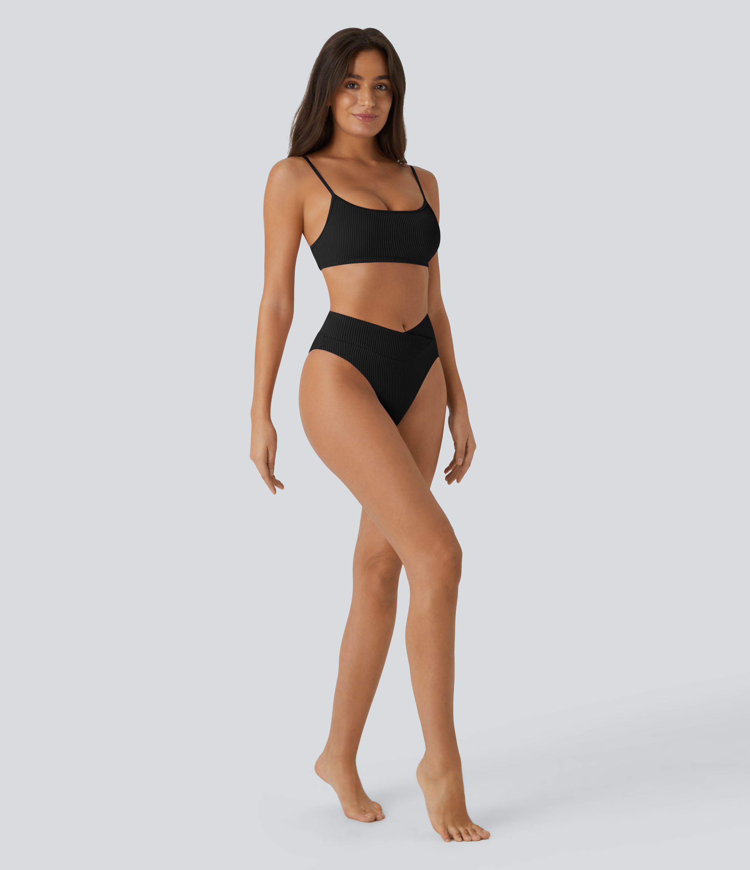 Halara Ribbed Crossover Bikini Bottom Swimsuit  - Black - XL 