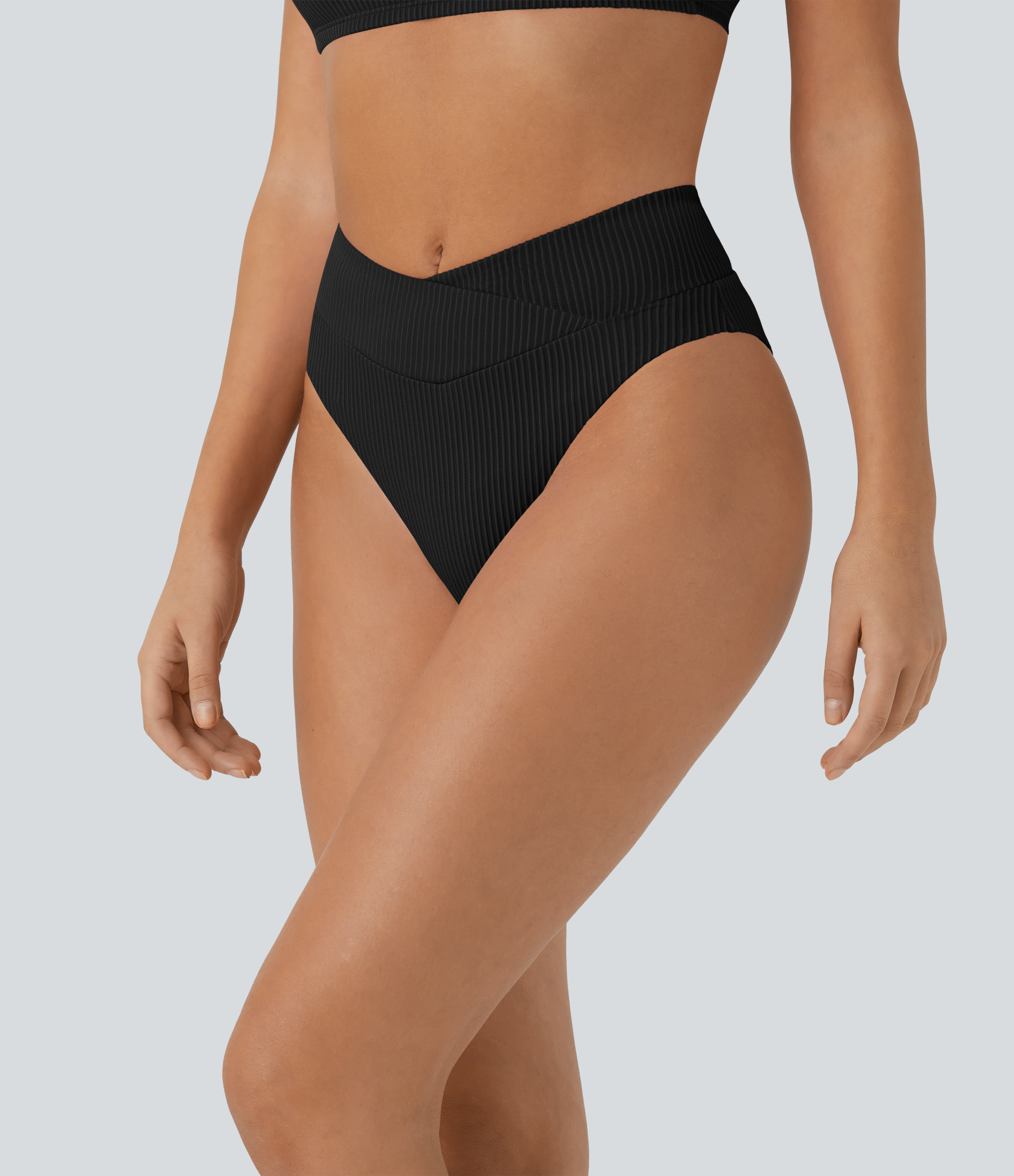 Halara Ribbed Crossover Bikini Bottom Swimsuit  - Black - XL 