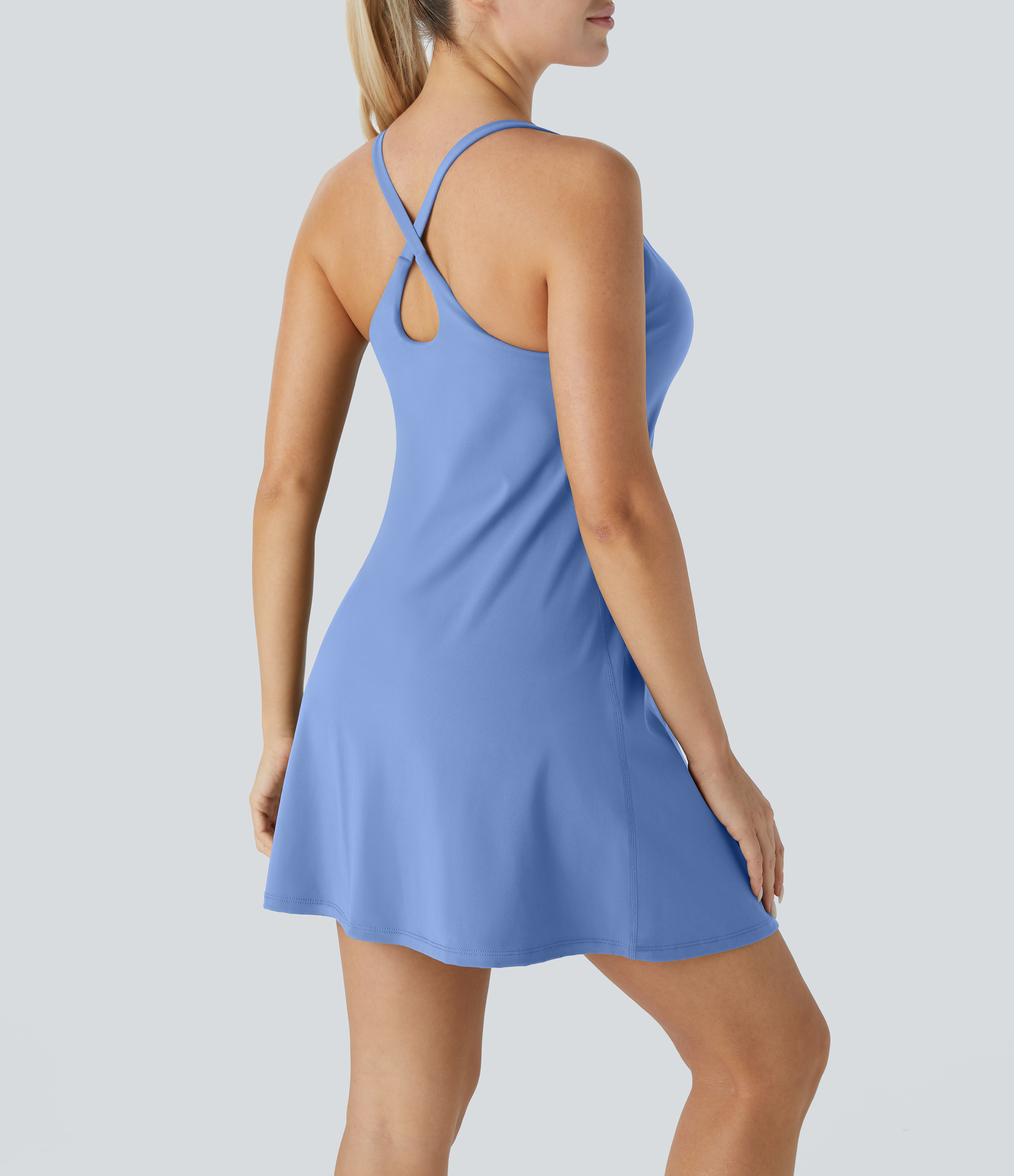 Halara Everyday Cloudfulв„ў Fabric Backless 2-in-1 Activity Dress-Wannabe-DD/DDD/F Cups Workout Dress - Cornflower Blue - S 