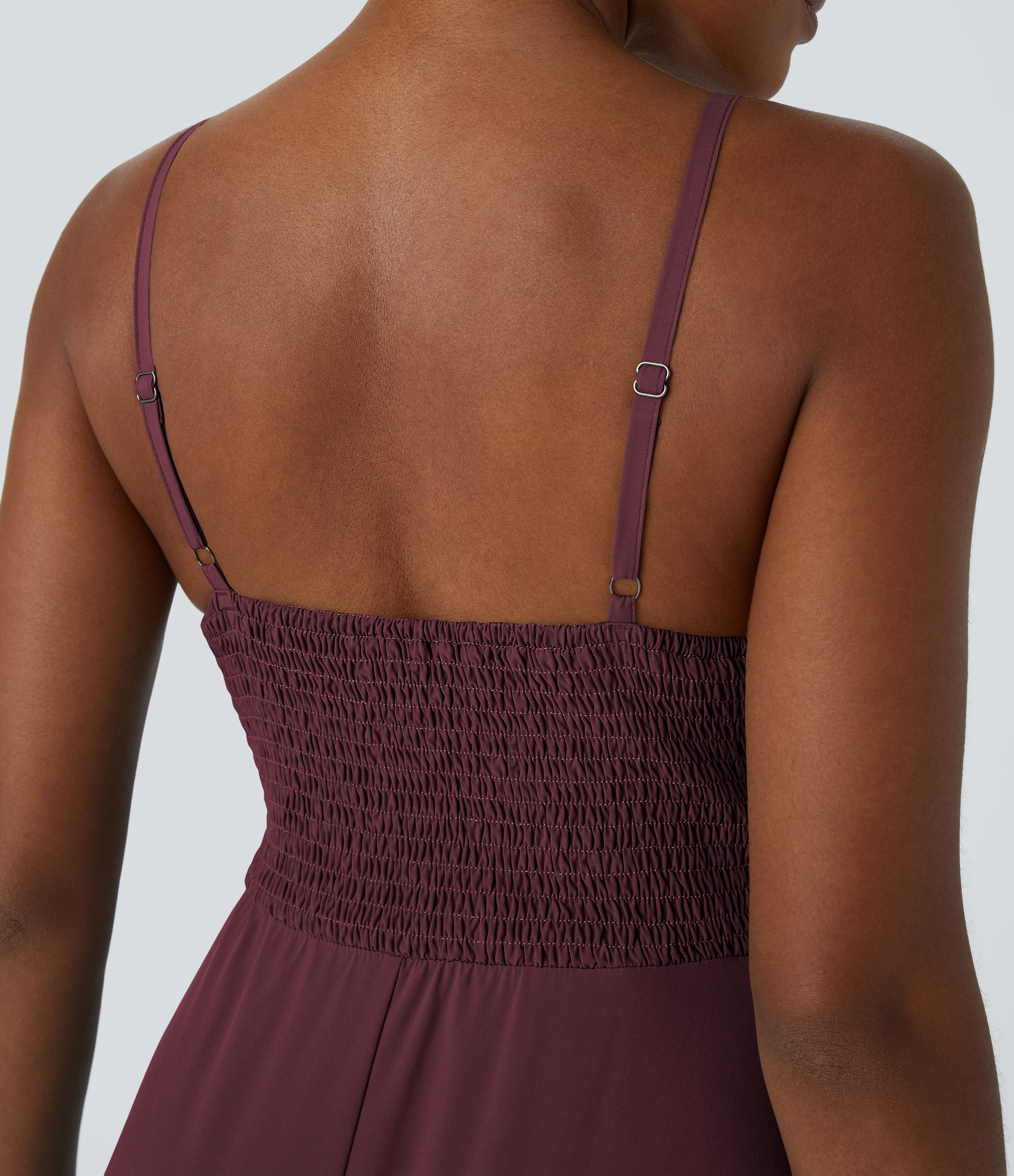Halara Breezefulв„ў Adjustable Strap Backless Shirred Invisible Zipper High Low Flowy Quick Dry Maxi Slip Resort Dress Casual Dress - Amaranth - M 