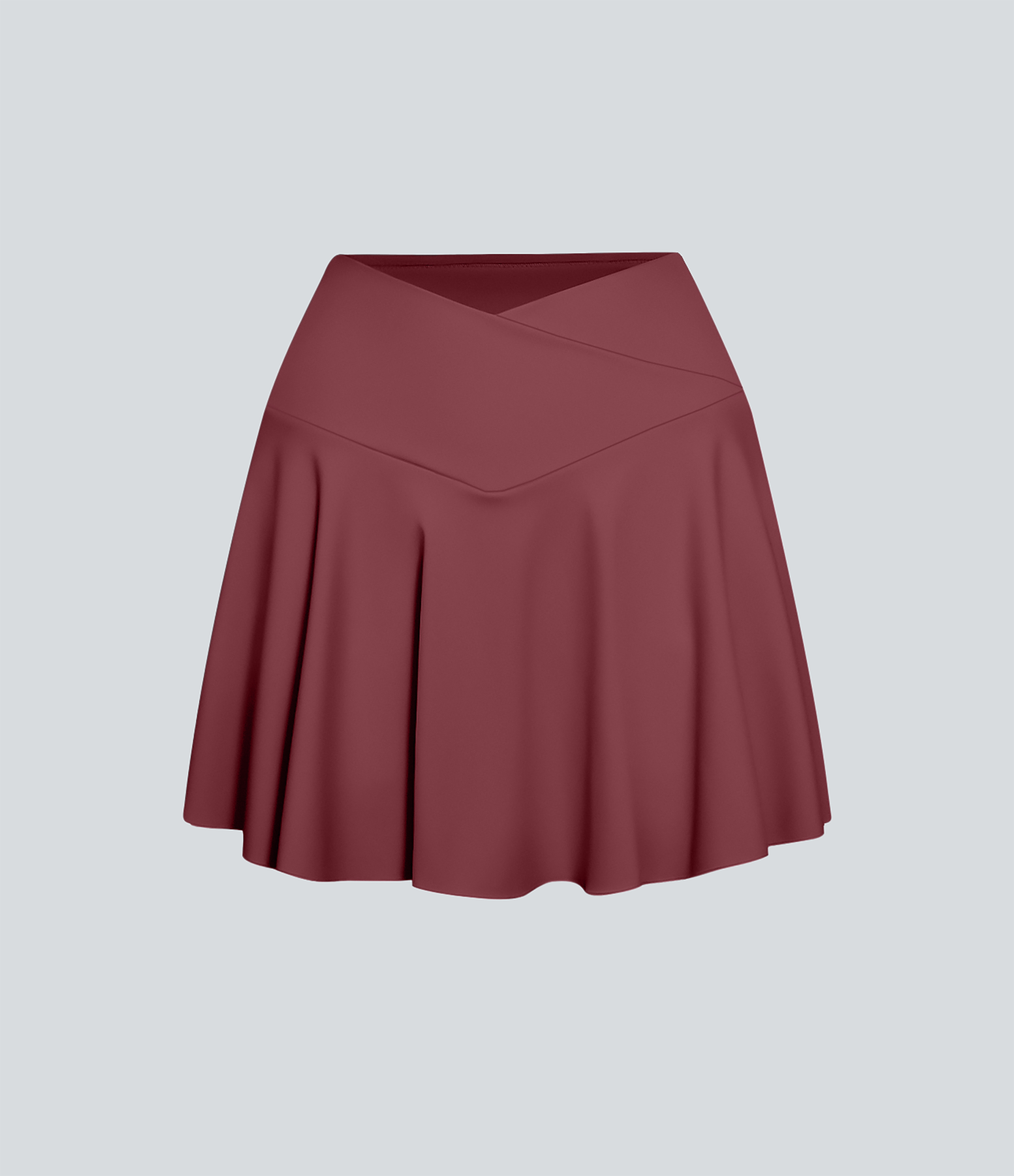 Halara Softlyzeroв„ў Airy Comfy High Waisted Crossover 2-in-1 Side Pocket Flare Cool Touch Tennis Skirt  - Cordovan - XL 